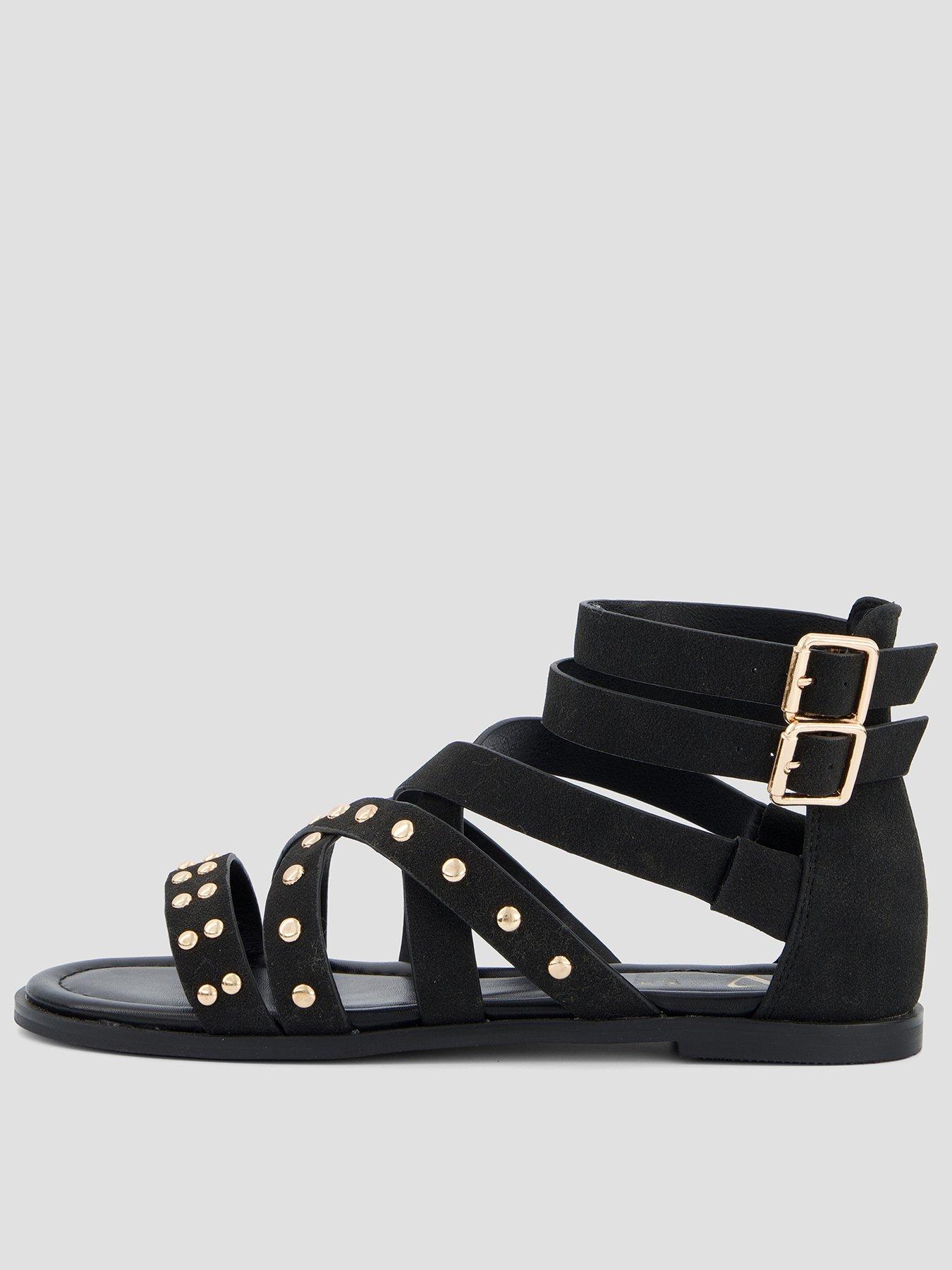 The Very Collection Wide Fit Studded Gladiator Sandal - Black