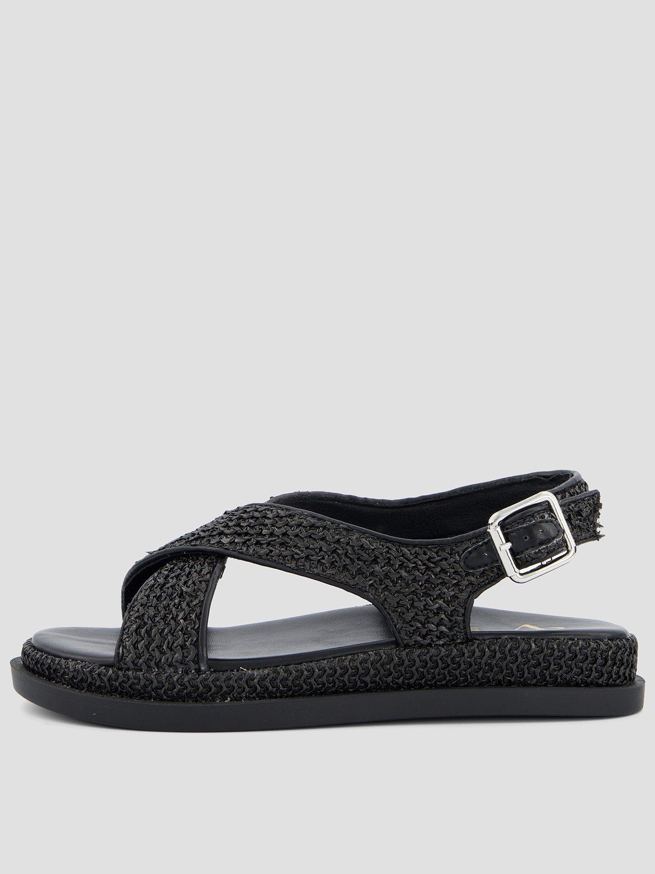 Image 1 of 7 of The Very Collection Extra Wide Raffia Footbed Sandal - Black