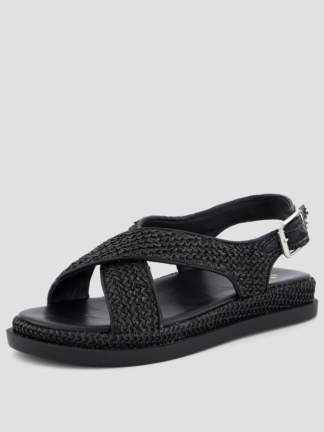 Image 2 of 7 of The Very Collection Extra Wide Raffia Footbed Sandal - Black