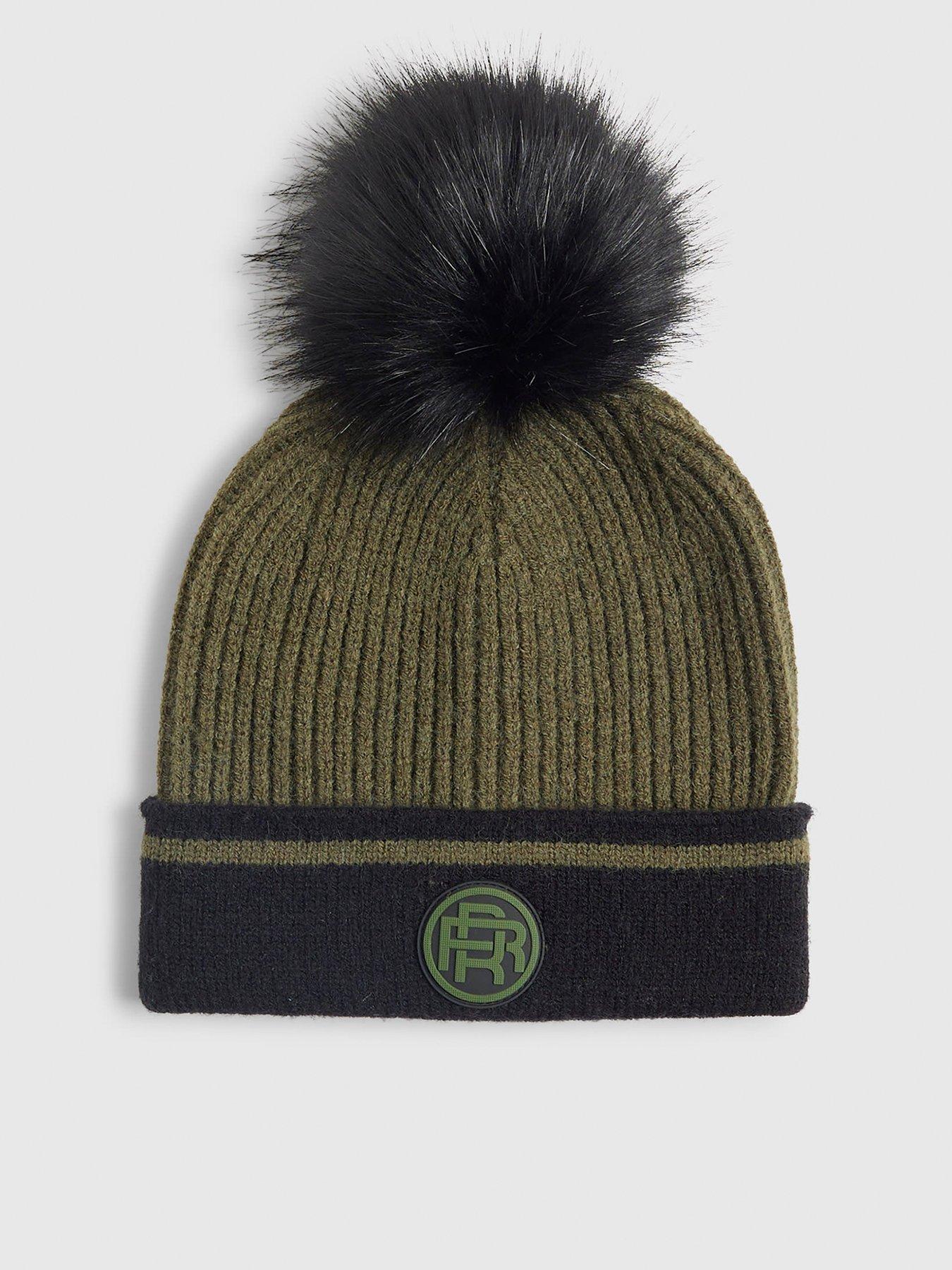 Image 1 of 4 of River Island Older Boys Colour Block Pom Beanie - Khaki
