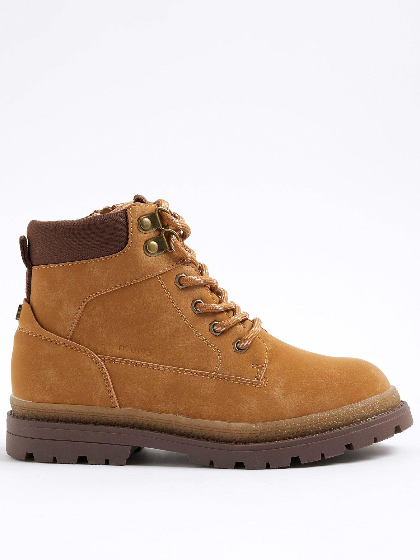 River Island Older Boys Lace Up Worker Boots - Beige
