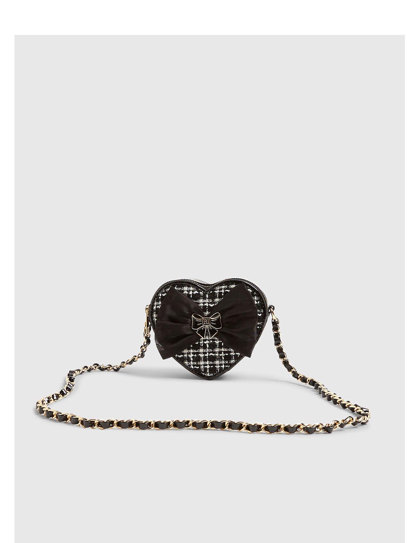 River Island Older Girls Boucle Heart Bow Crossbody Bag - Black
