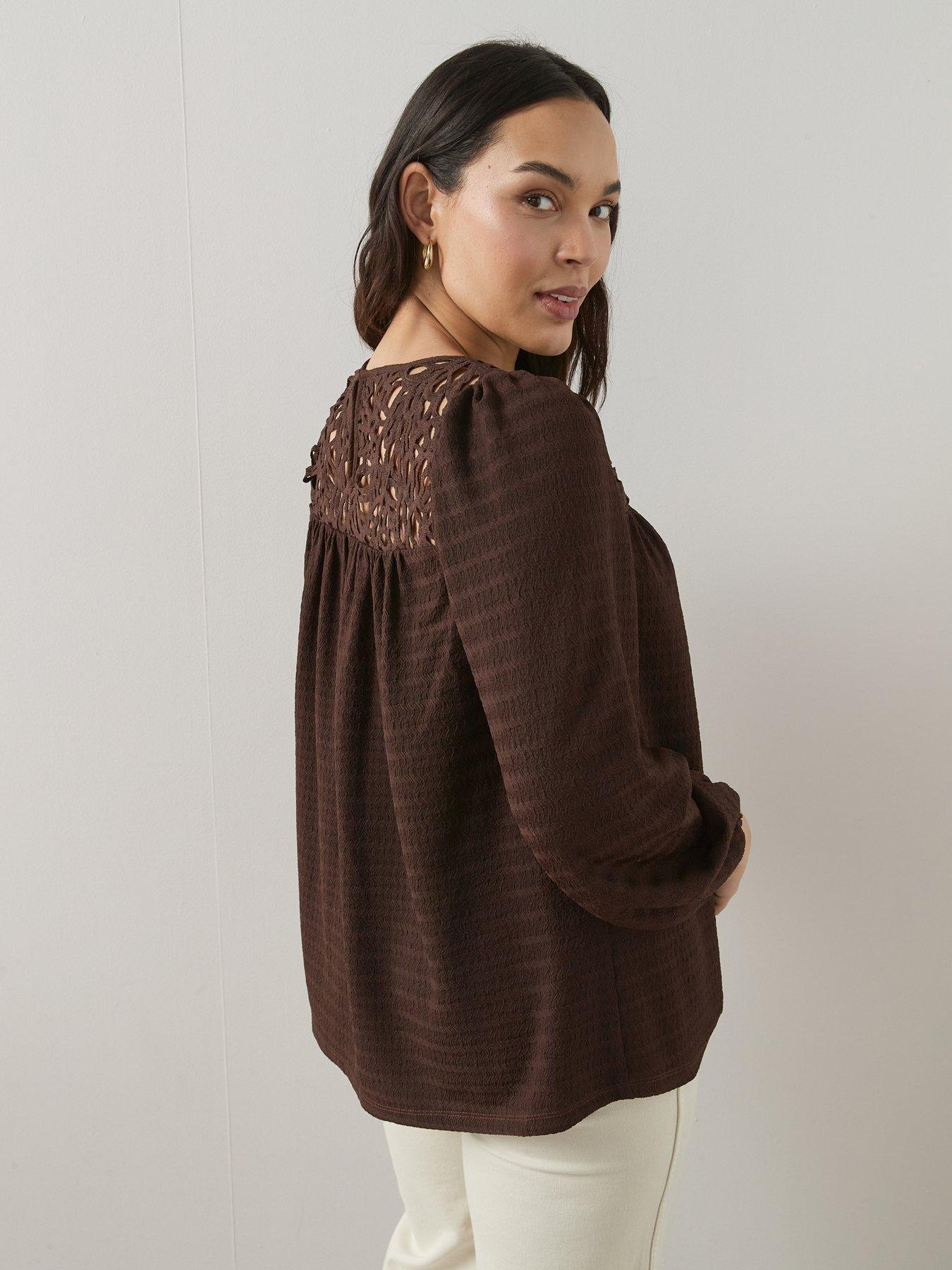 The Very Collection Curve Crochet Yoke Crinkle Top | Very