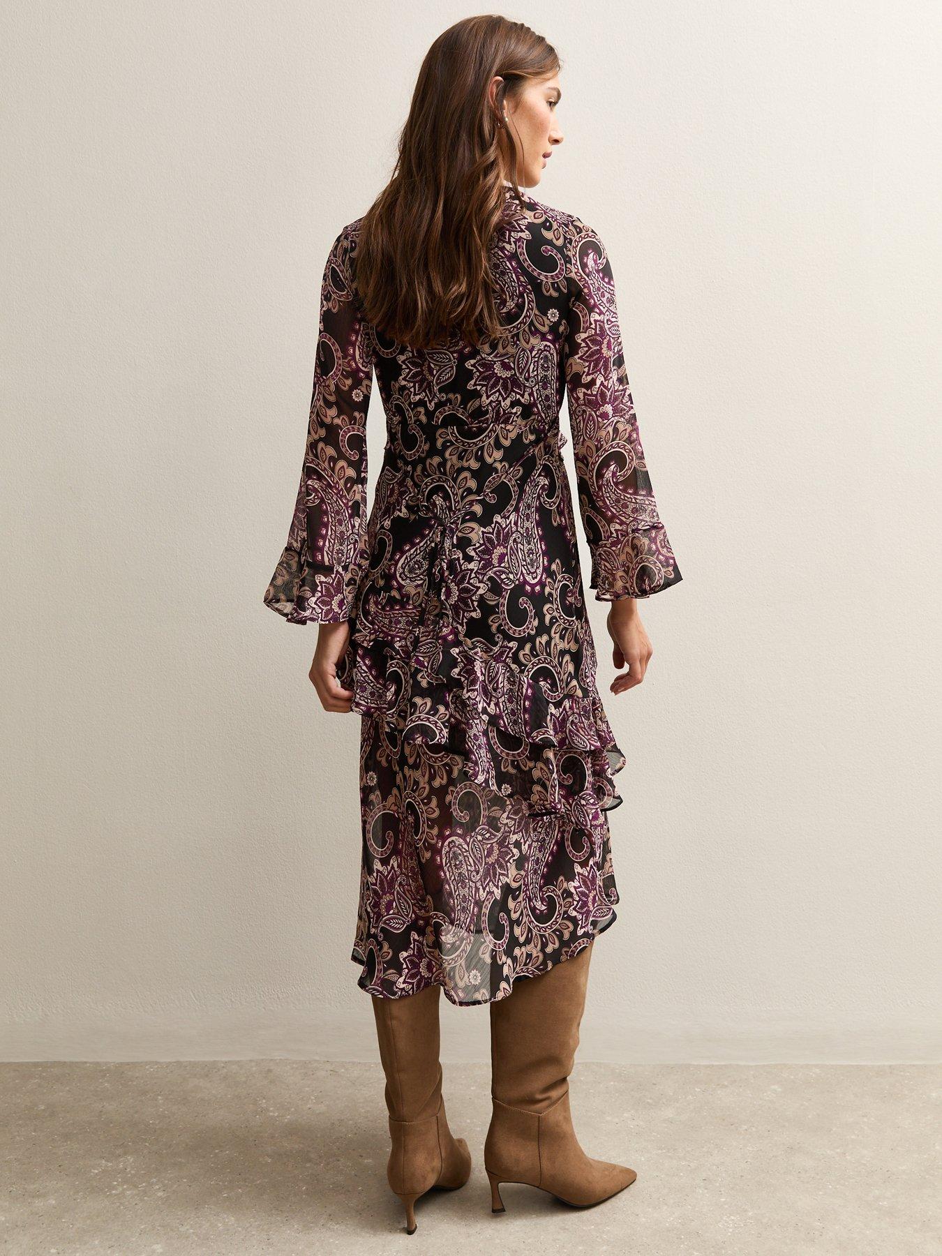Image 2 of 5 of New Look Black Paisley Print Chiffon Midi Dress