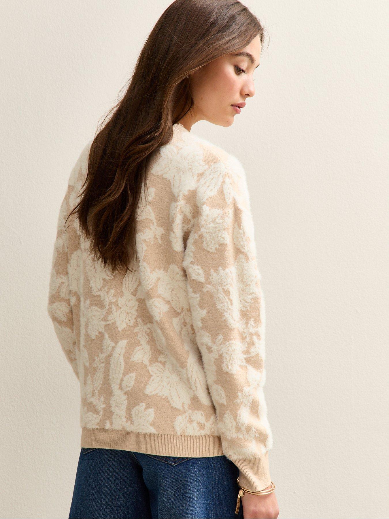 Image 2 of 5 of New Look Light Brown Brushed Floral Crew Neck Jumper