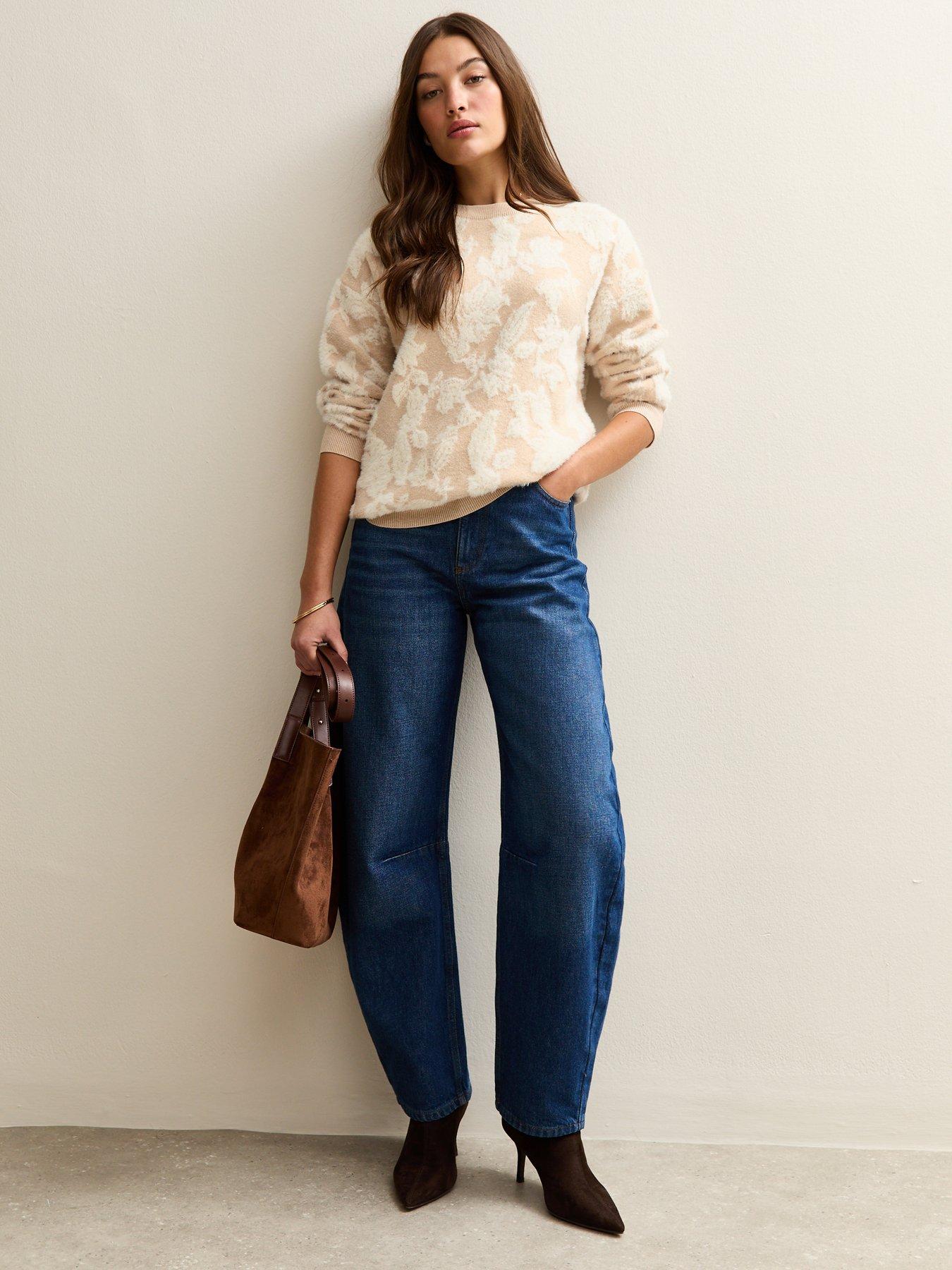 Image 3 of 5 of New Look Light Brown Brushed Floral Crew Neck Jumper