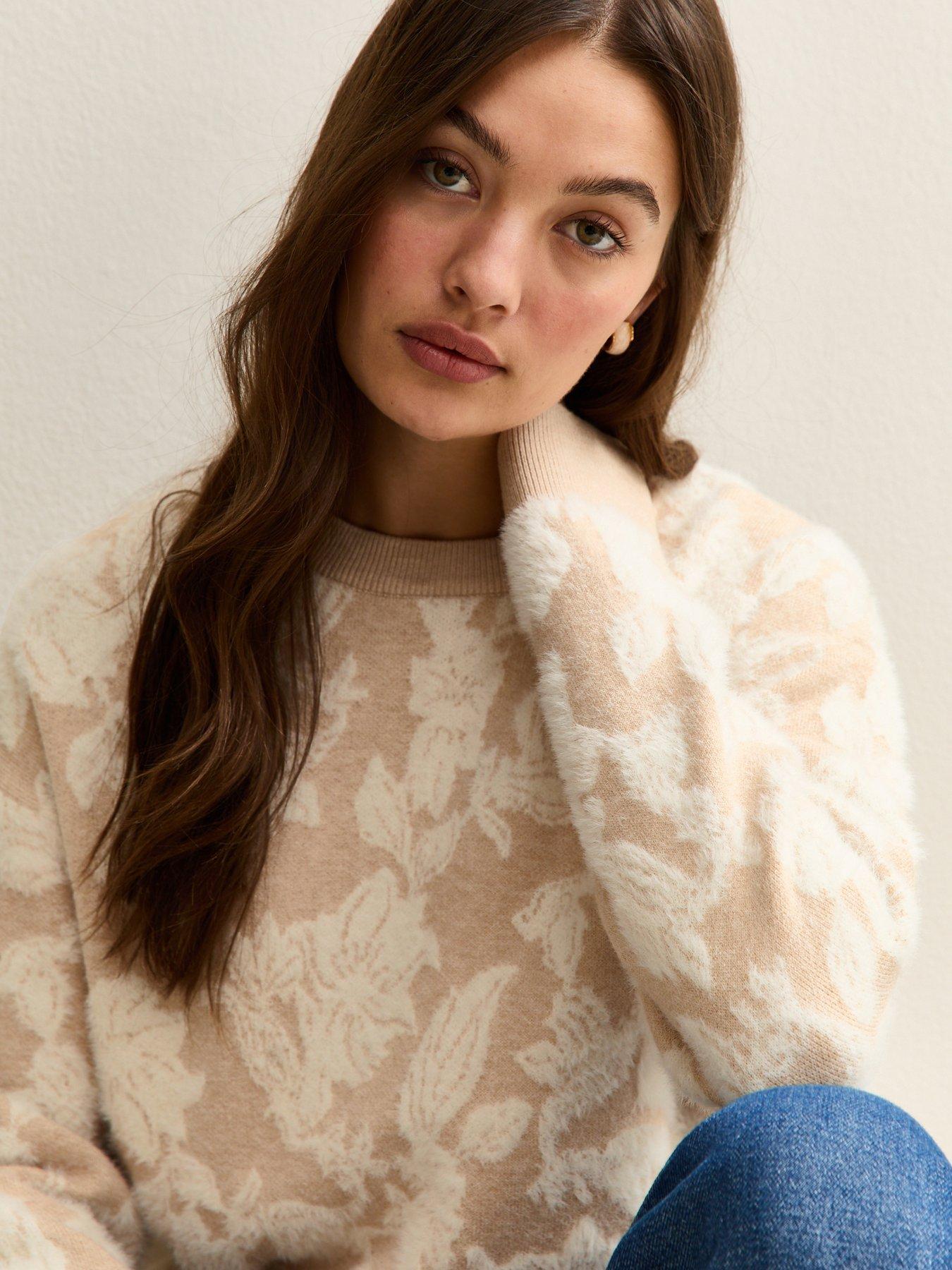 Image 4 of 5 of New Look Light Brown Brushed Floral Crew Neck Jumper