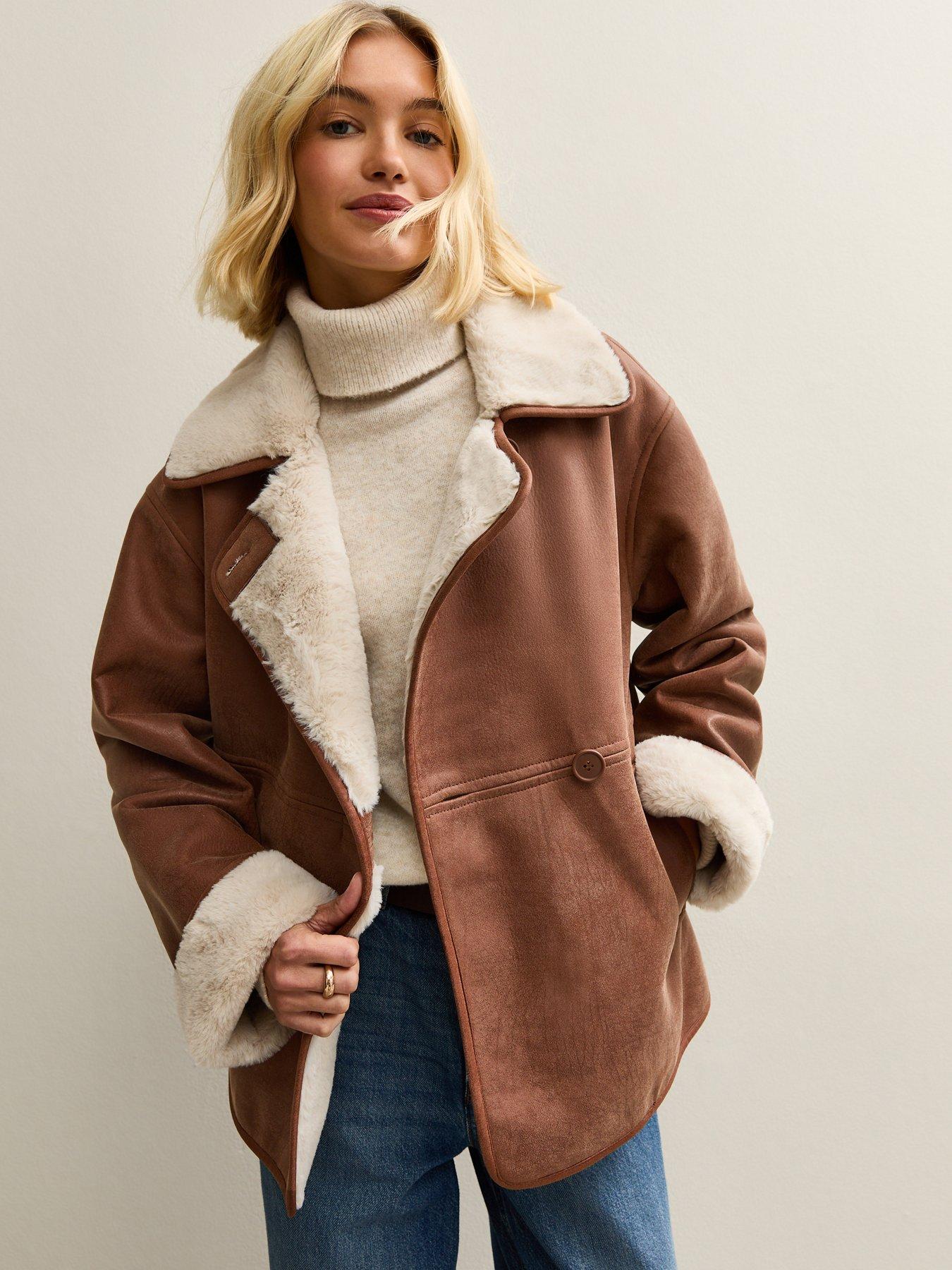 New Look Contrast Trim Bonded Jacket - Brown