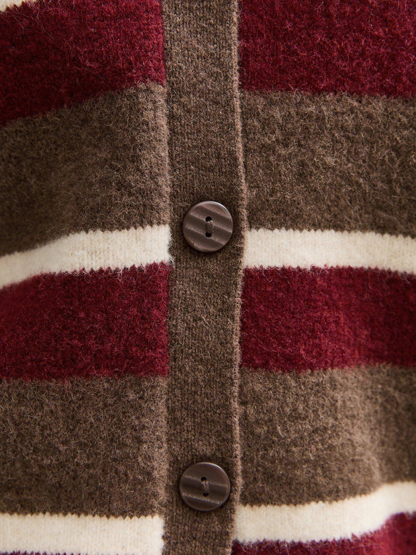 Image 6 of 6 of New Look Brown Striped Crew Neck Cardigan