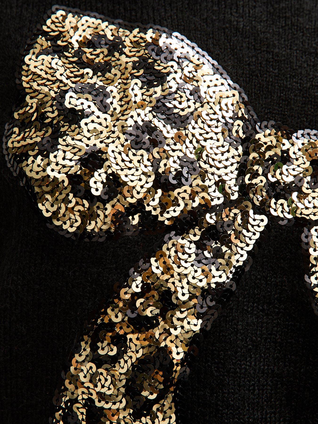 Image 5 of 5 of New Look Black Sequin Bow Crew Neck Jumper