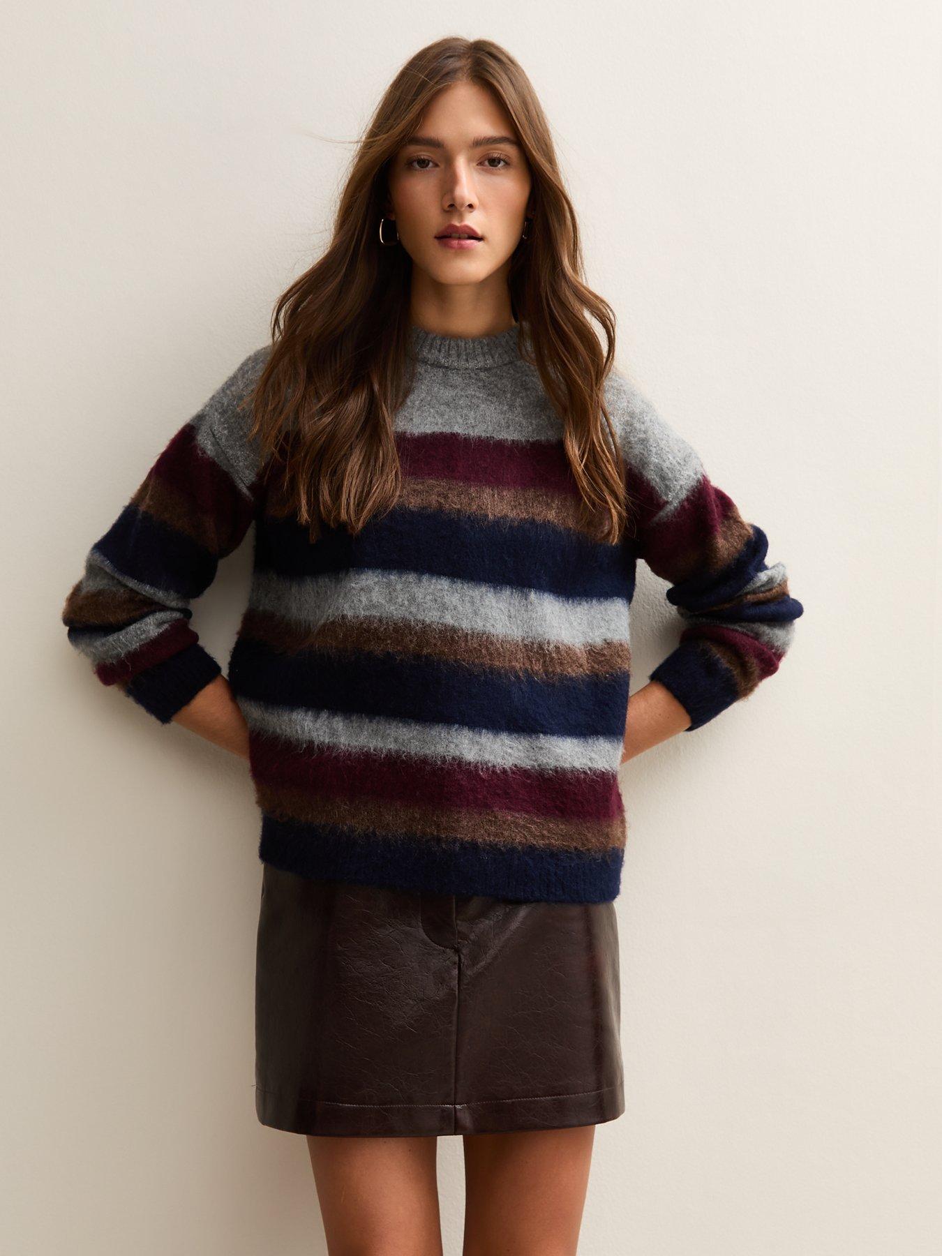New Look Brushed Stripe Jumper - Grey