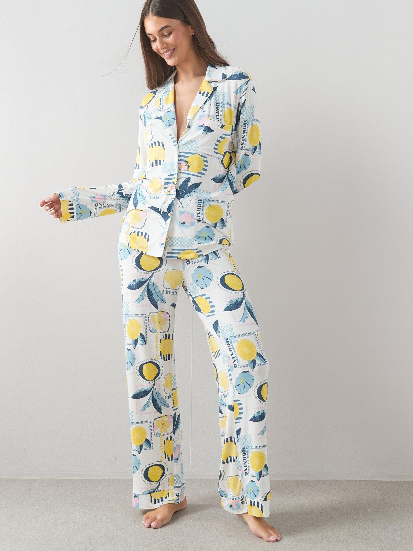 The Very Collection Lemon Print Jersey Revere Pyjama Set | Very