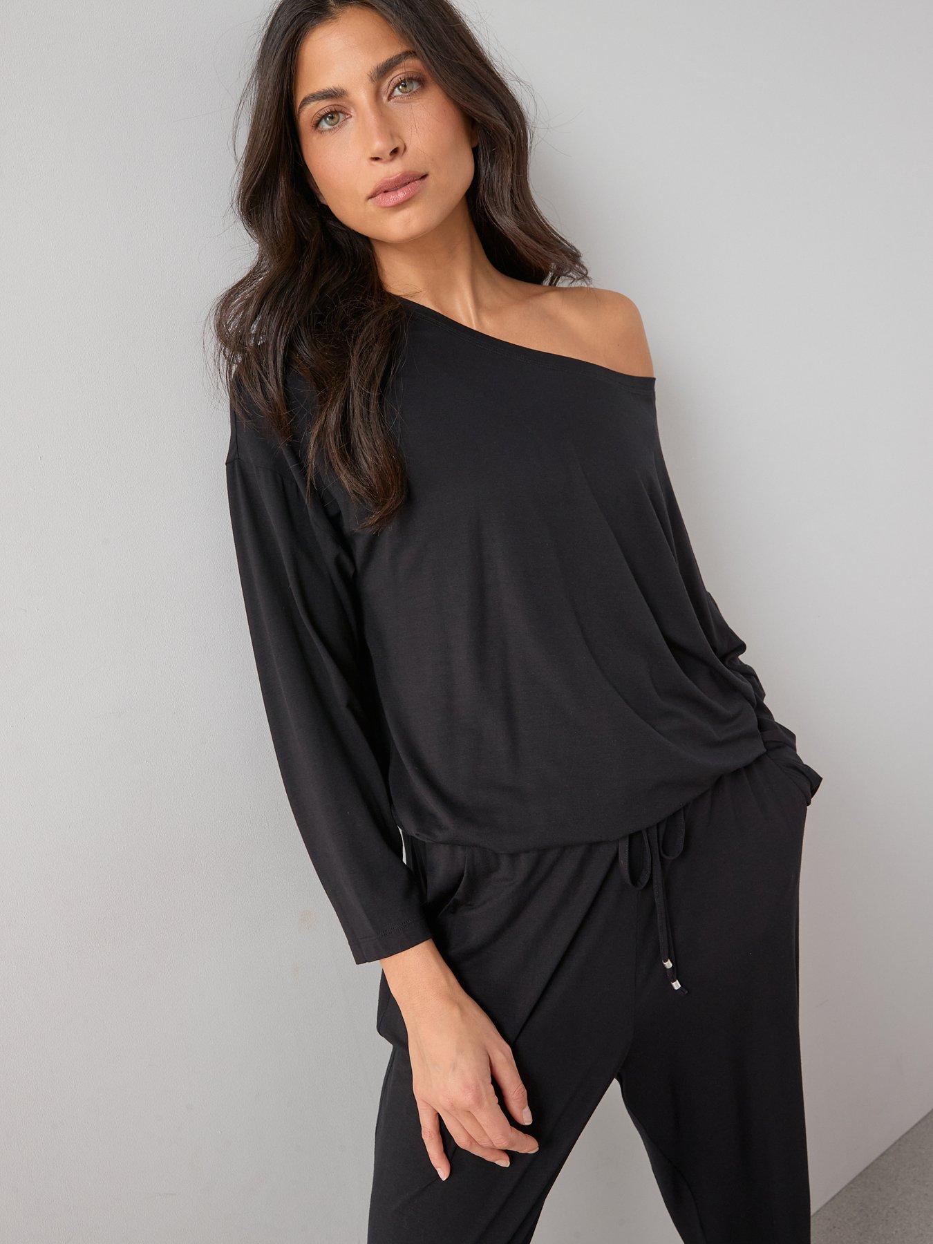 The Very Collection Off The Shoulder Slouchy Pyjama Set - Black