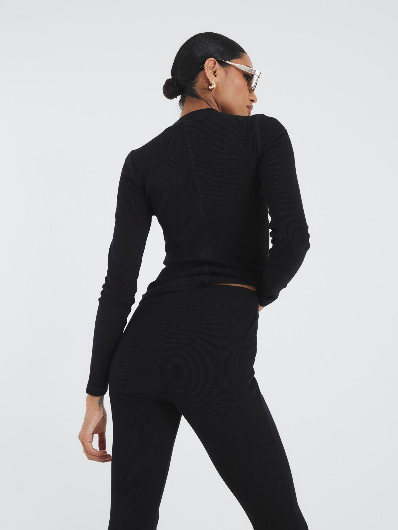 Image 2 of 4 of River Island High Waist Rib Flare Legging - Black