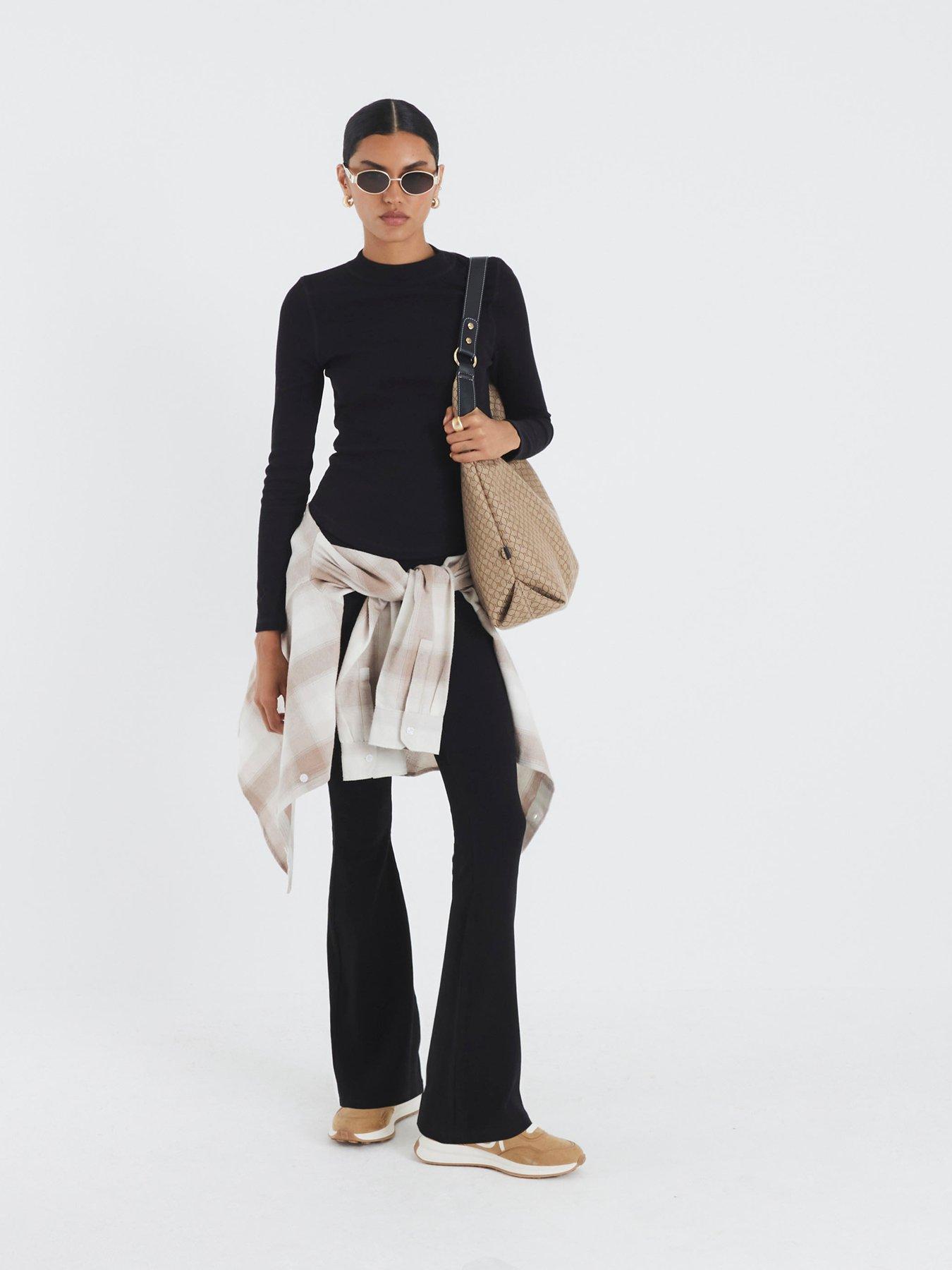 Image 3 of 4 of River Island High Waist Rib Flare Legging - Black