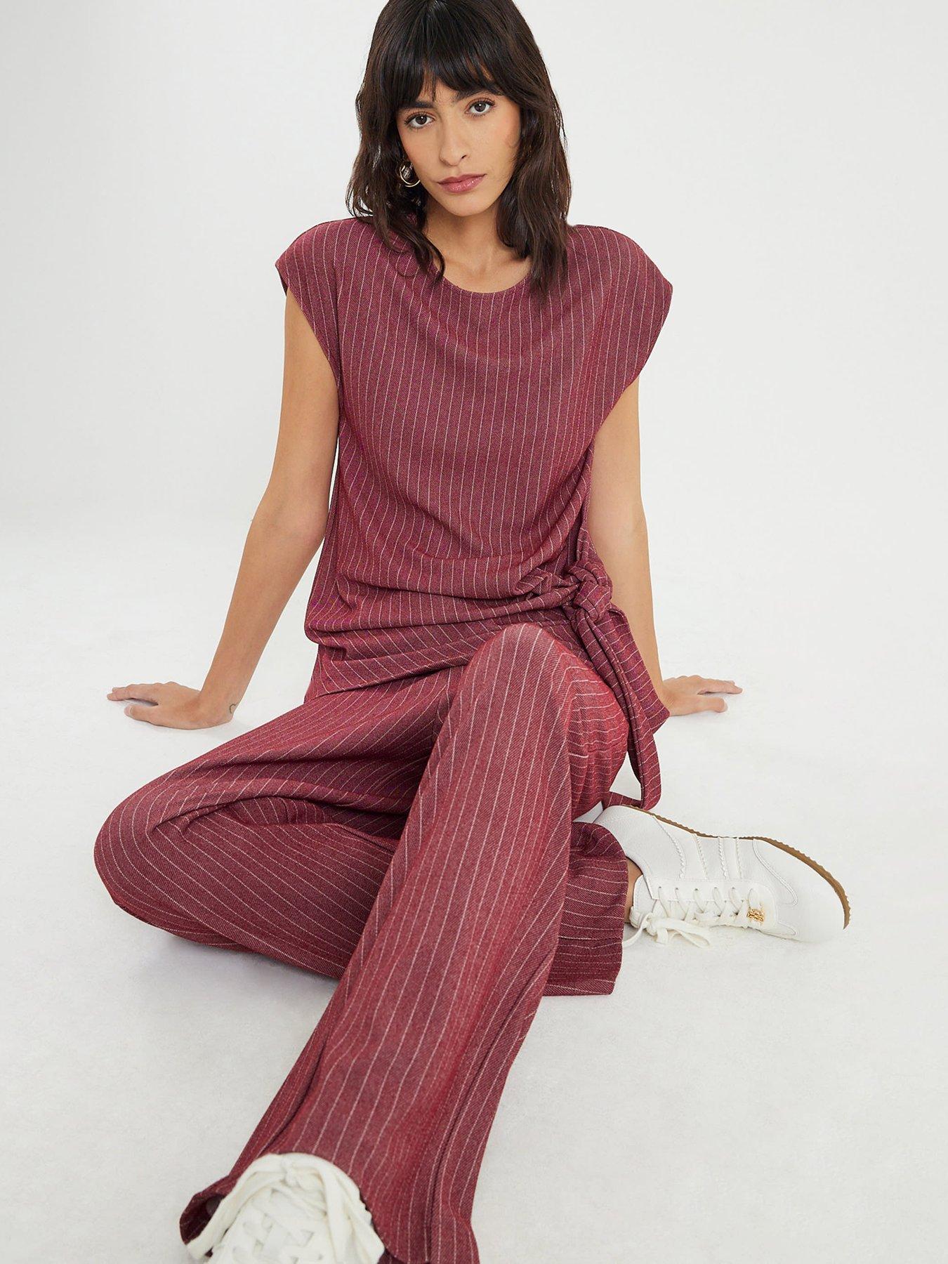 River Island Drawstring Pinstripe Trouser - Red