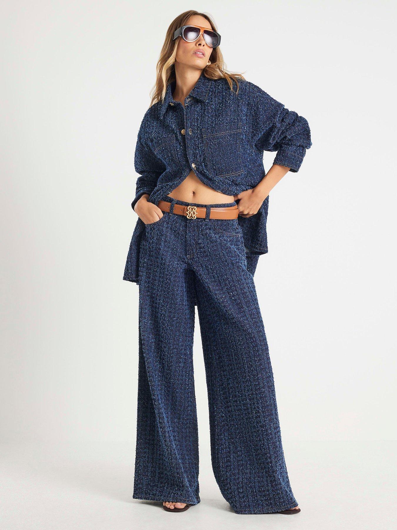 River Island High Rise Boucle Baggy Wide Mike Jeans - Blue