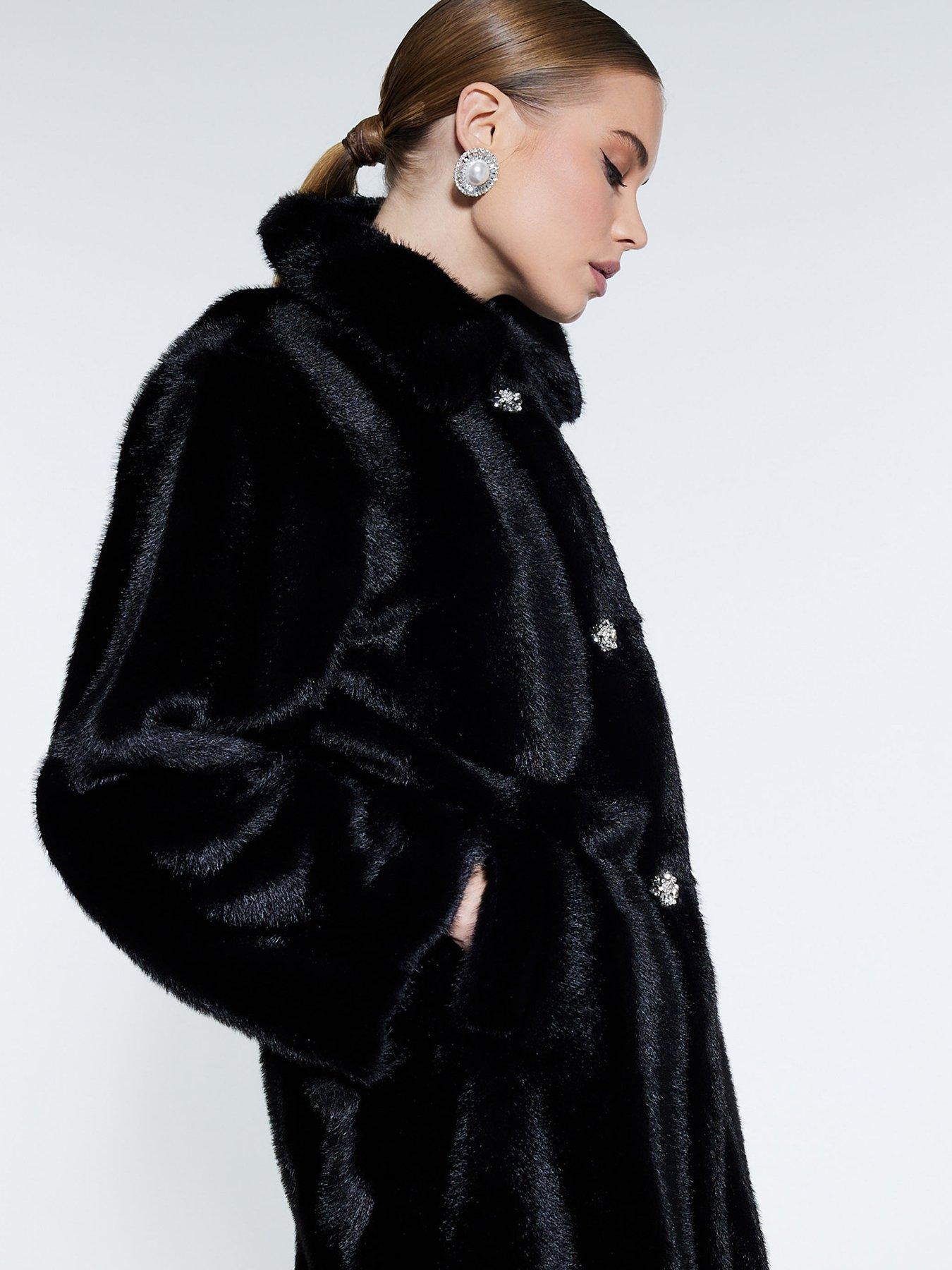 River Island Belted Fur Coat Black Very