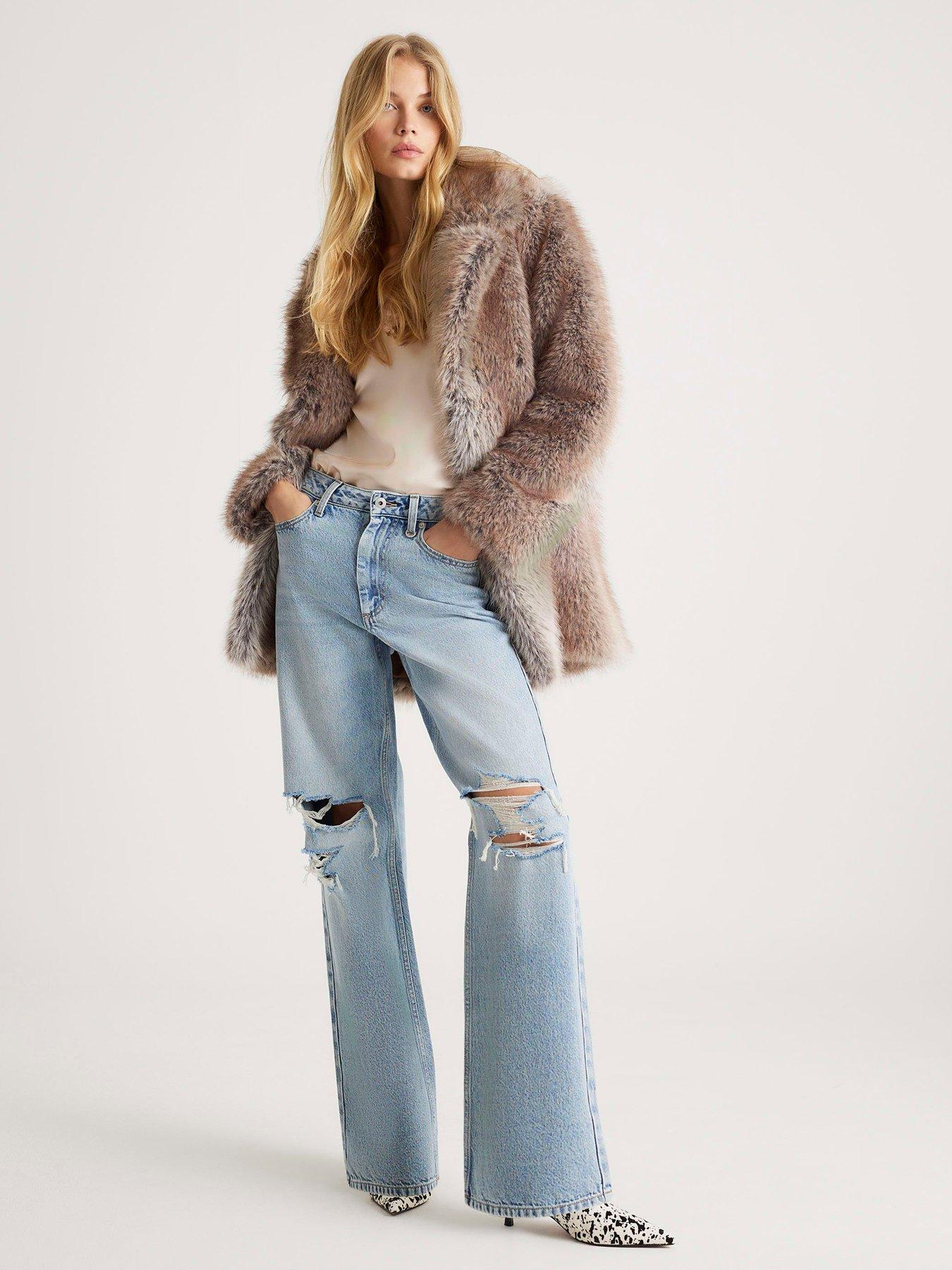 River Island Mid Length Faux Fur Coat - Brown