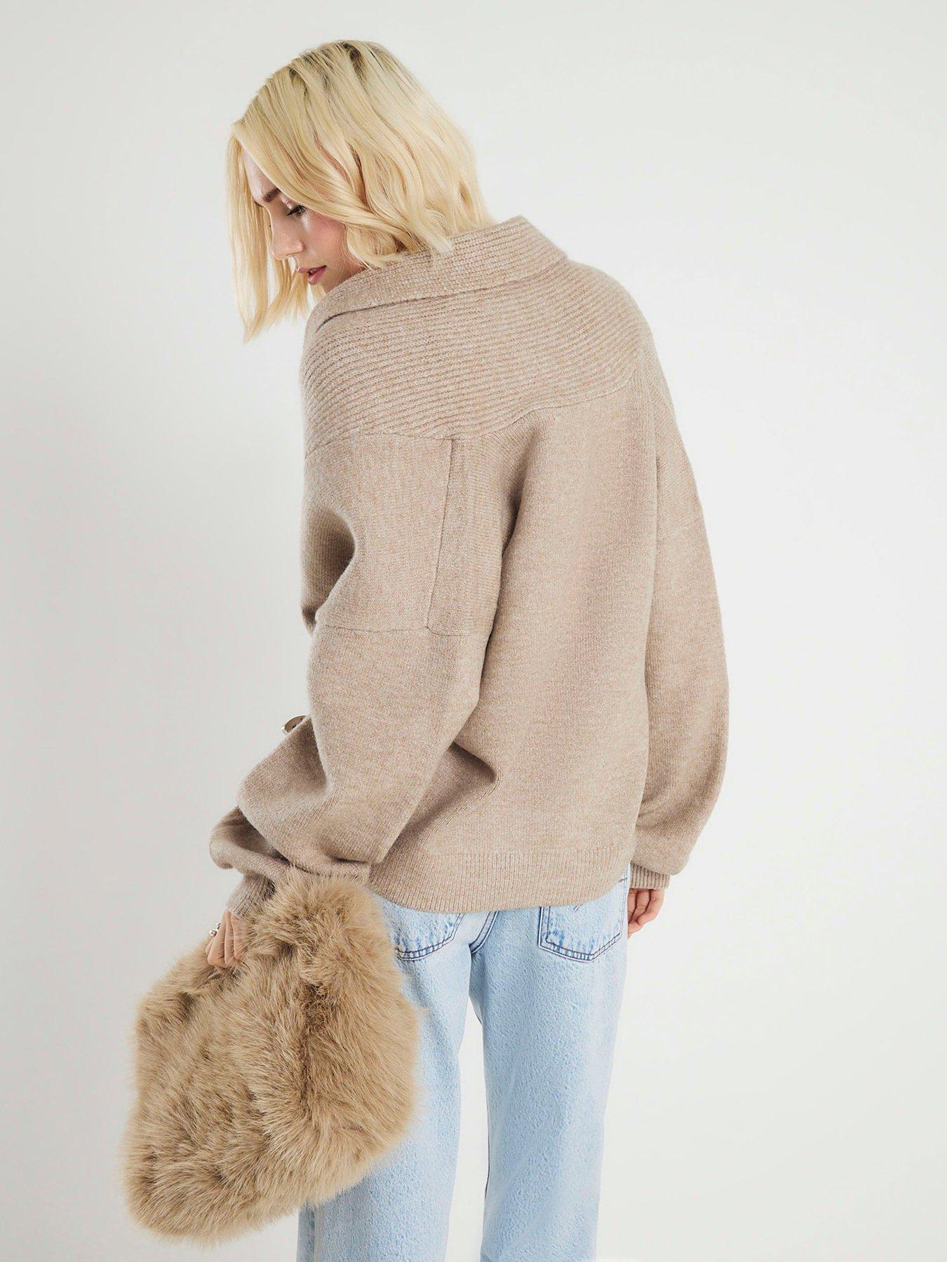 Image 2 of 4 of River Island Batwing Collar Cardigan - Beige