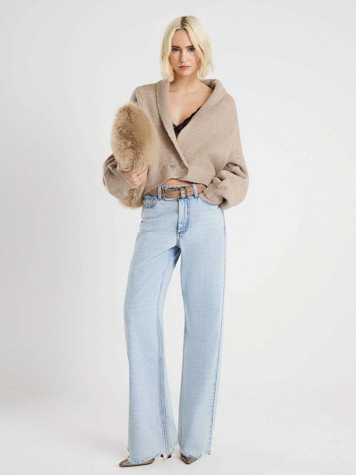 Image 3 of 4 of River Island Batwing Collar Cardigan - Beige