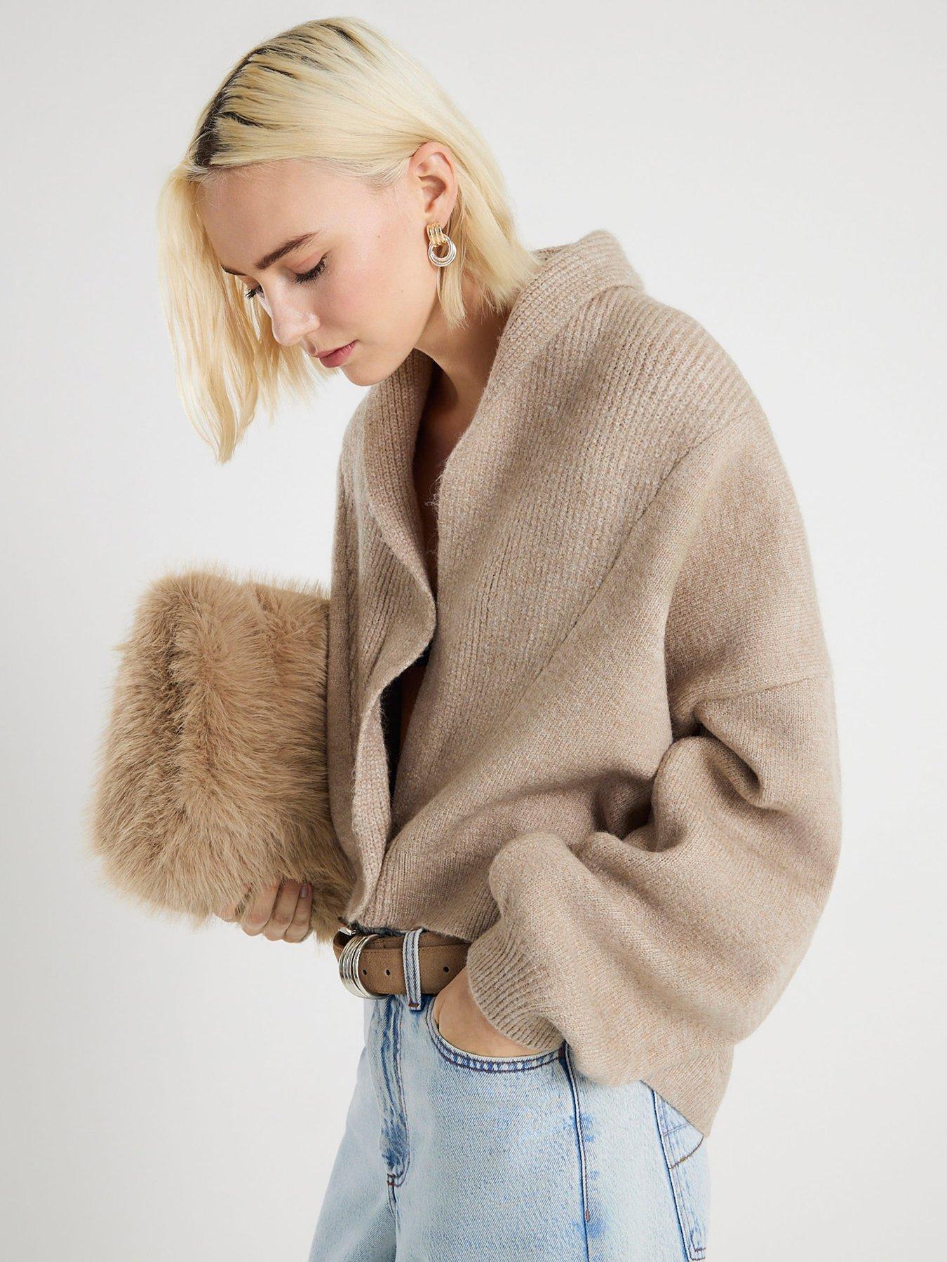 Image 4 of 4 of River Island Batwing Collar Cardigan - Beige