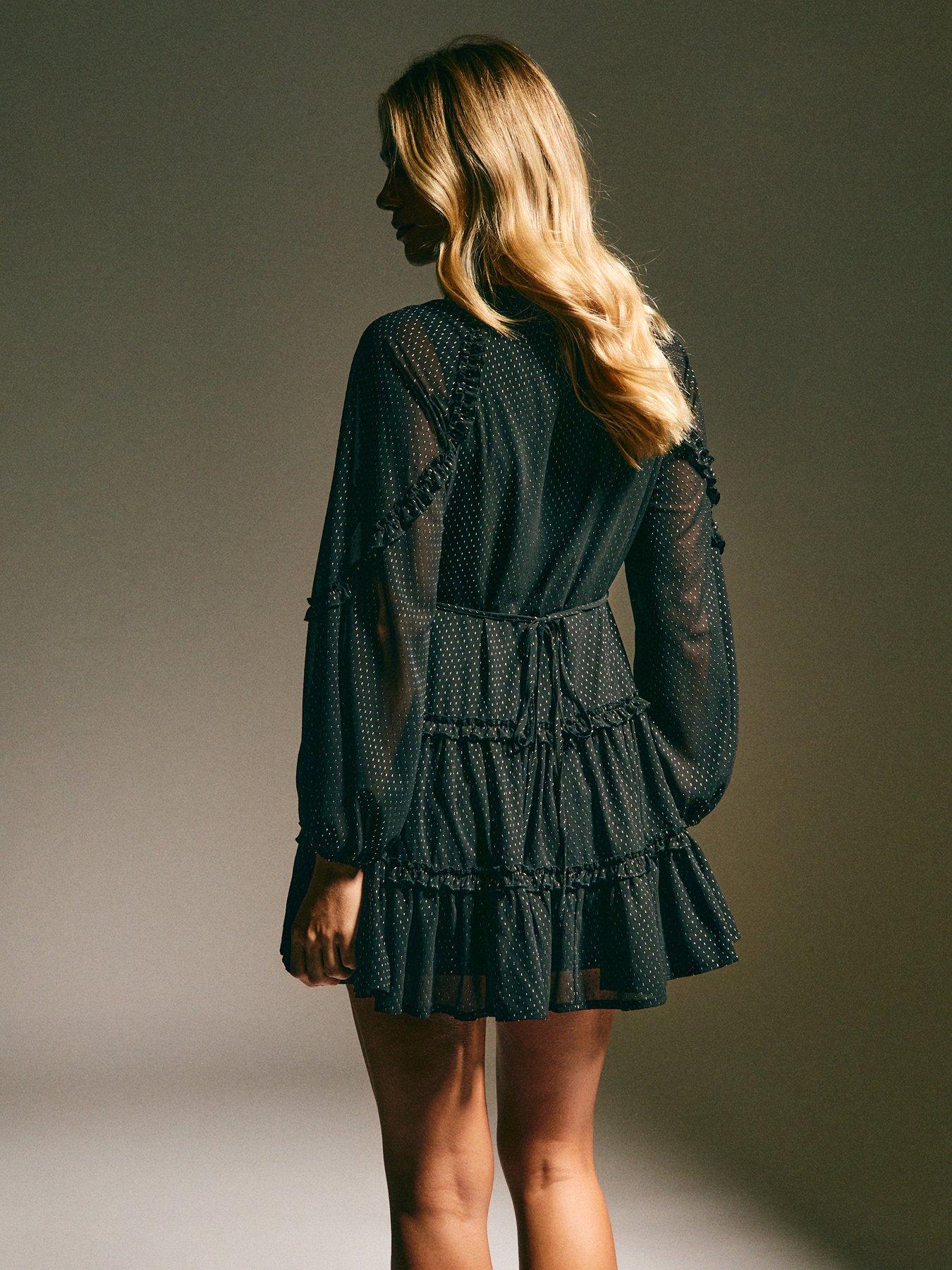 New Look Black Chiffon Gold Fleck Mini Dress | Very