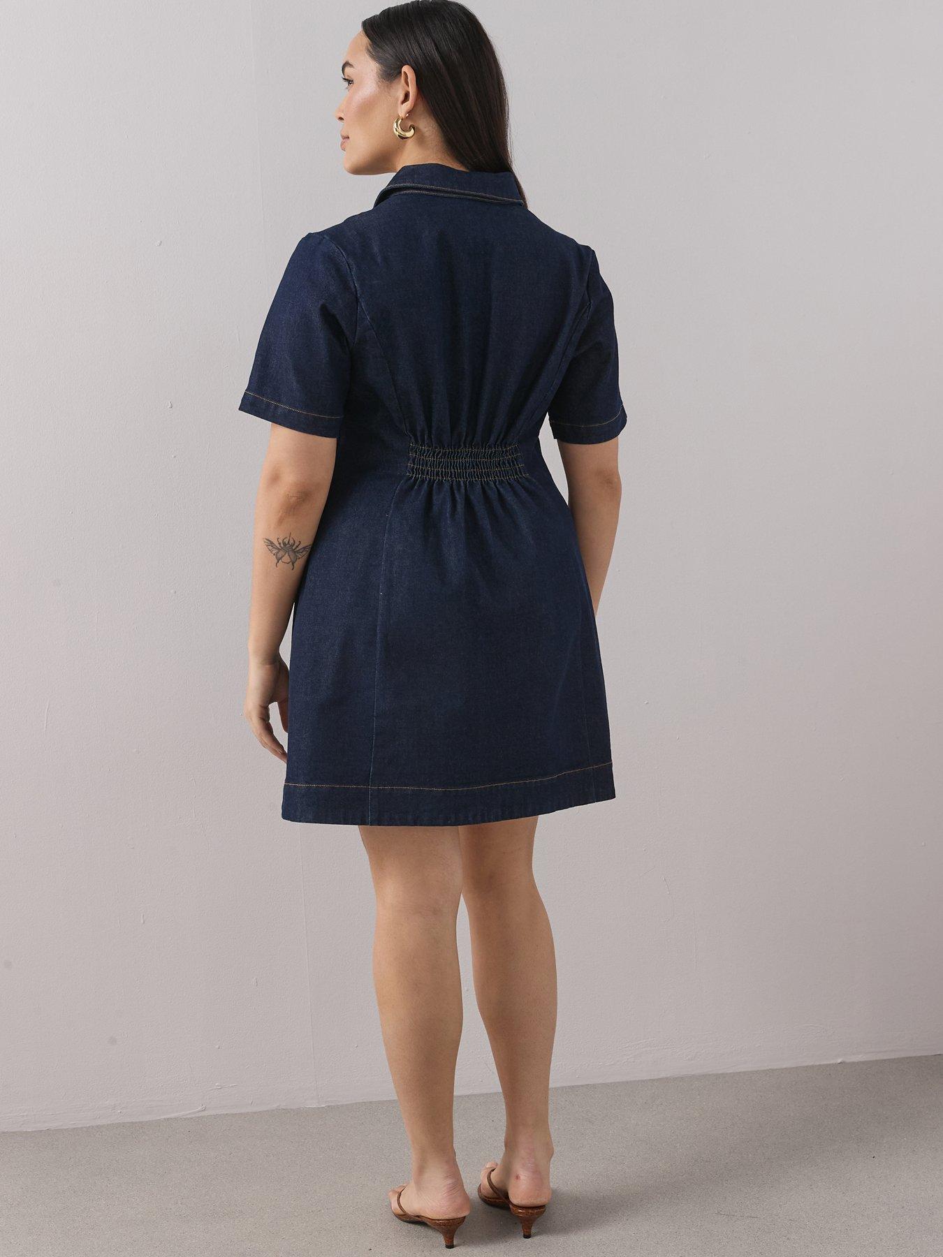 Image 2 of 6 of The Very Collection Curve Collared Denim Shift Dress - Indigo