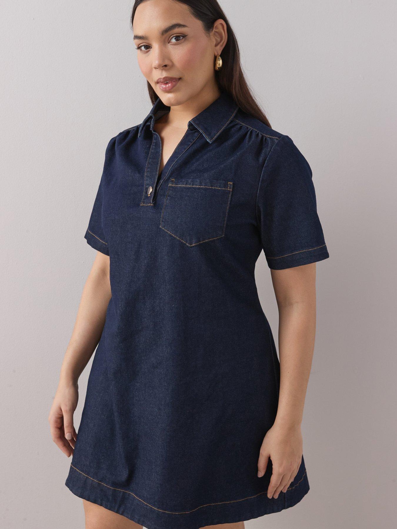 Image 4 of 6 of The Very Collection Curve Collared Denim Shift Dress - Indigo