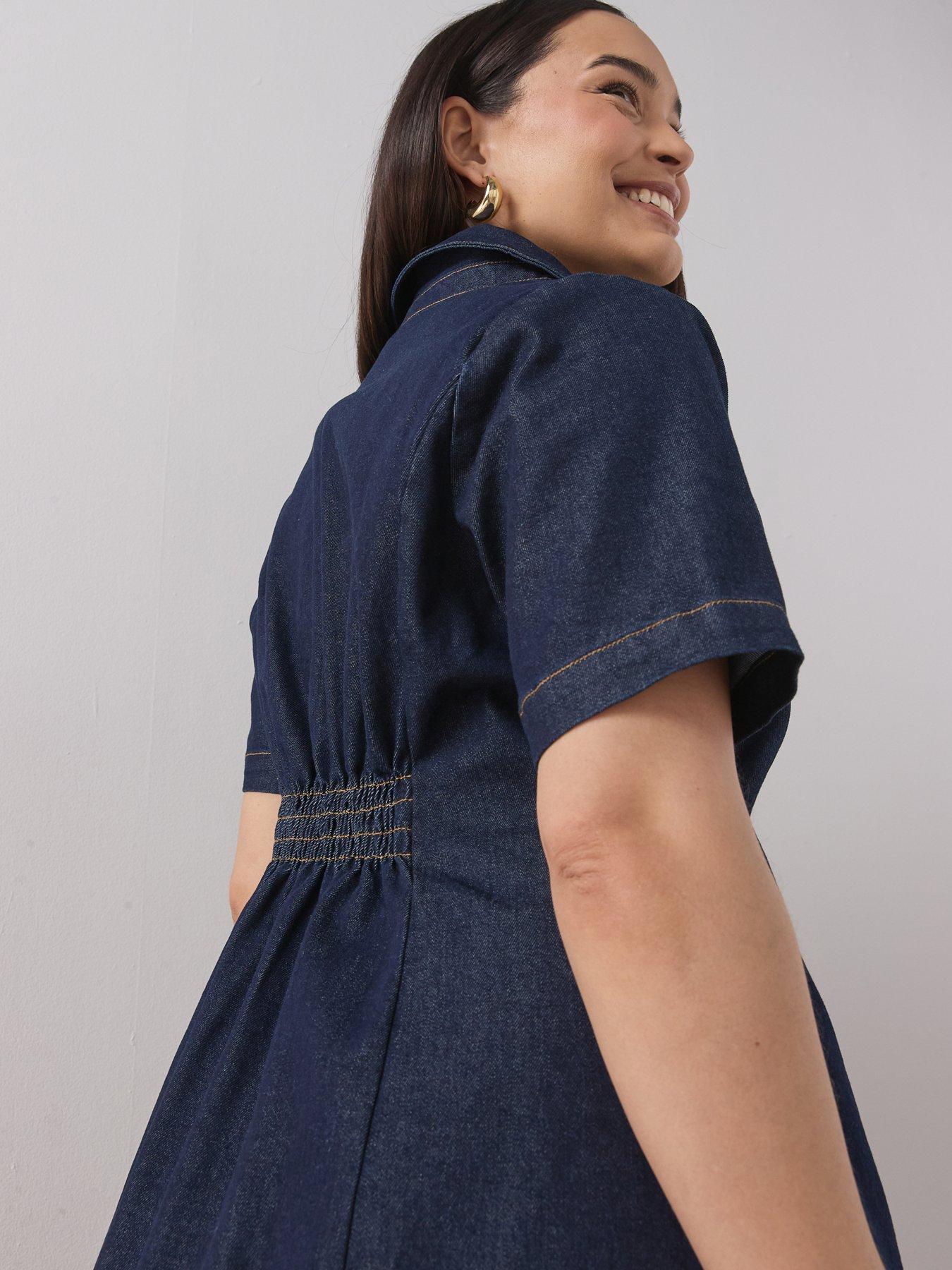 Image 5 of 6 of The Very Collection Curve Collared Denim Shift Dress - Indigo