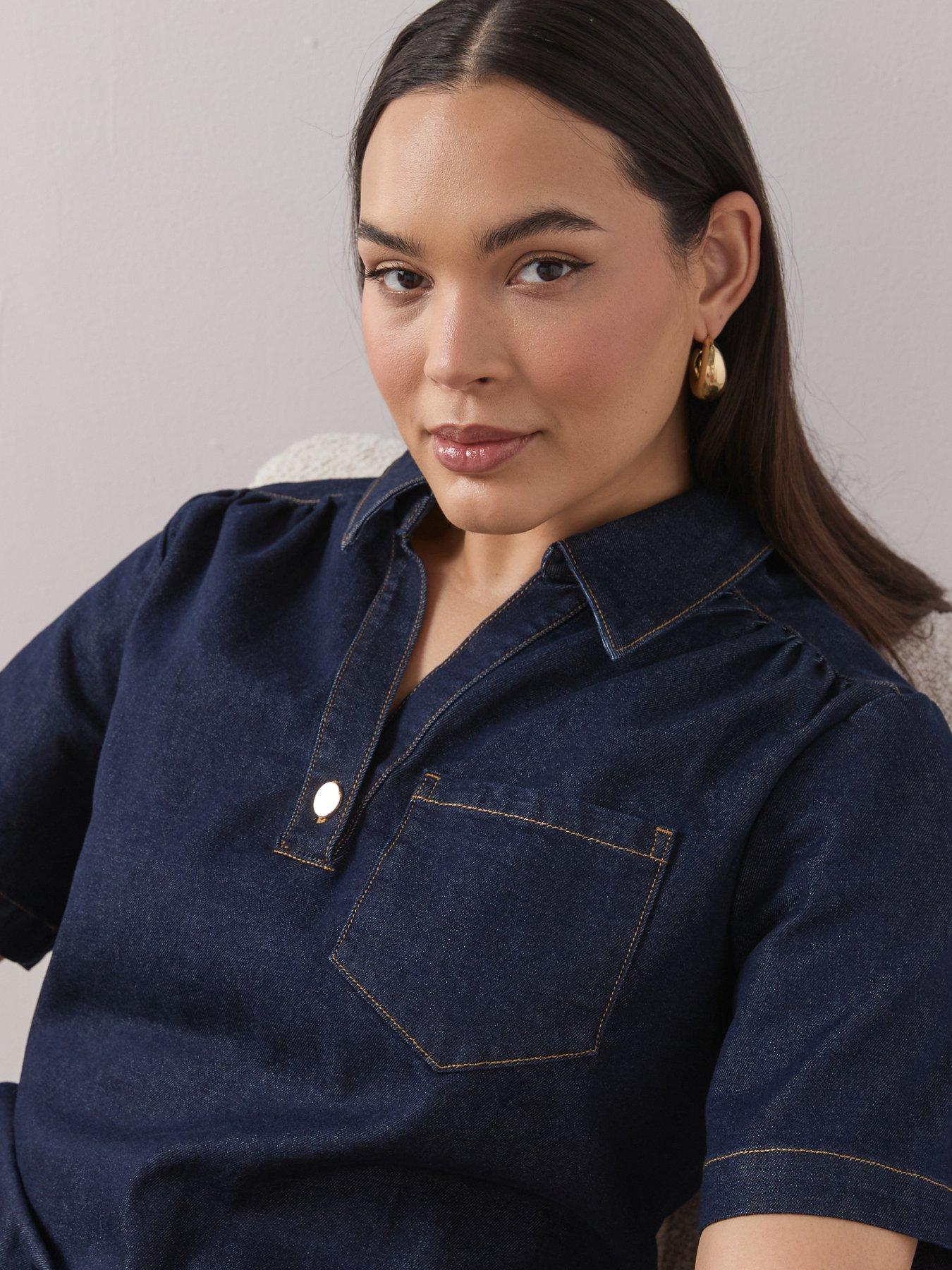 Image 6 of 6 of The Very Collection Curve Collared Denim Shift Dress - Indigo