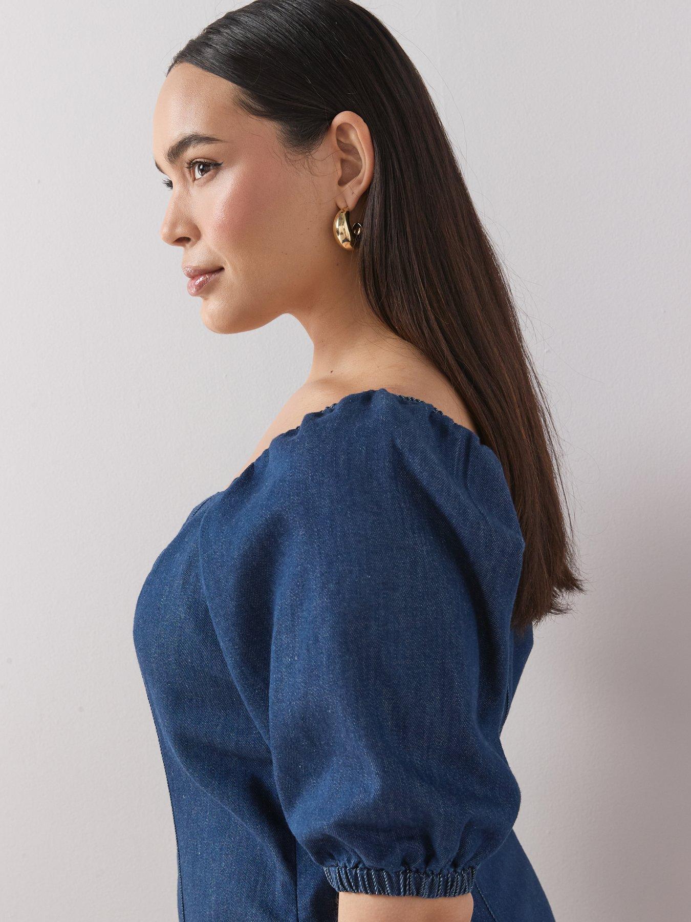 Image 6 of 6 of The Very Collection Curve Button Detail Stretch Denim Pencil Dress