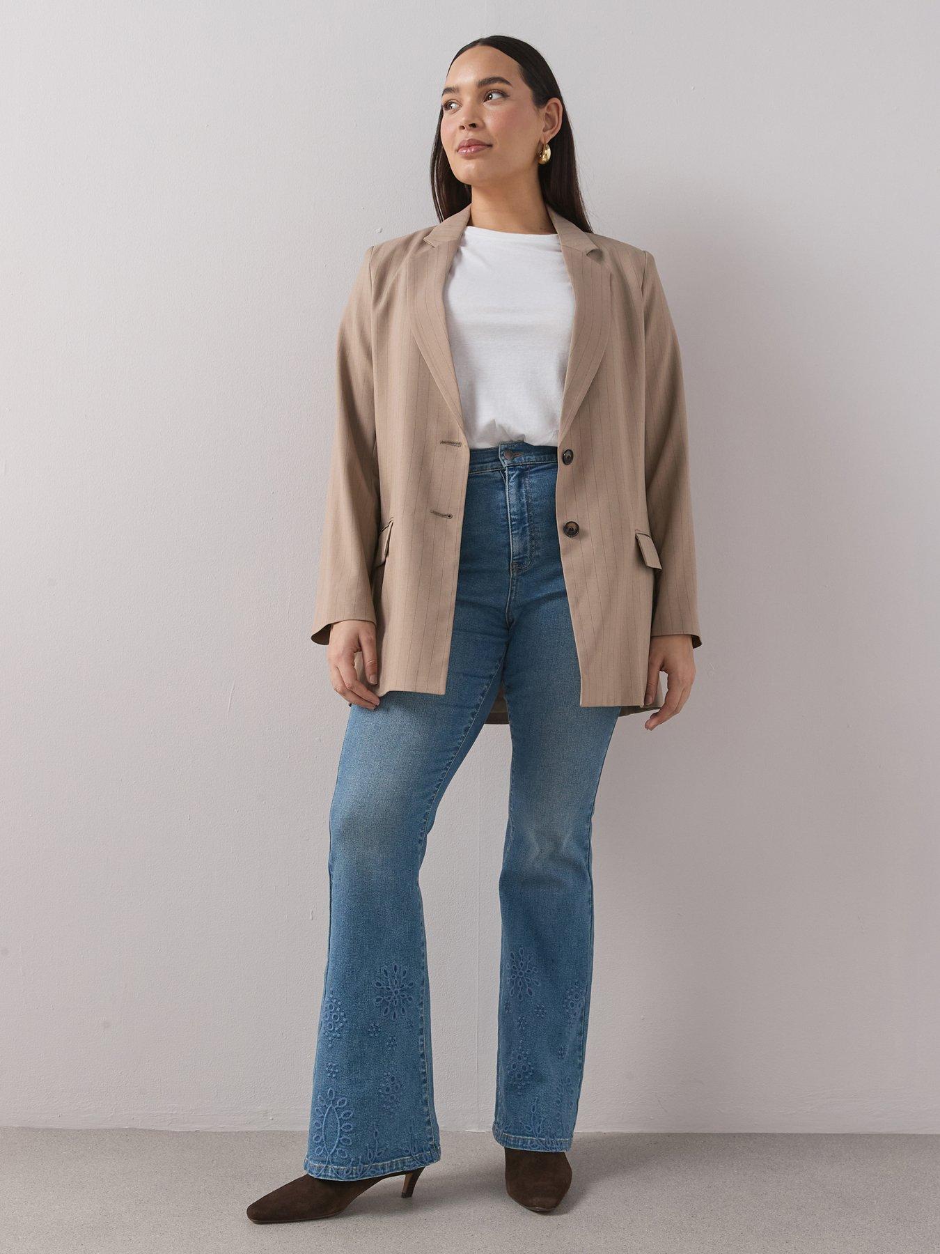 The Very Collection Curve Embroidered Hem Stretch Kickflare Jean - Mid Wash