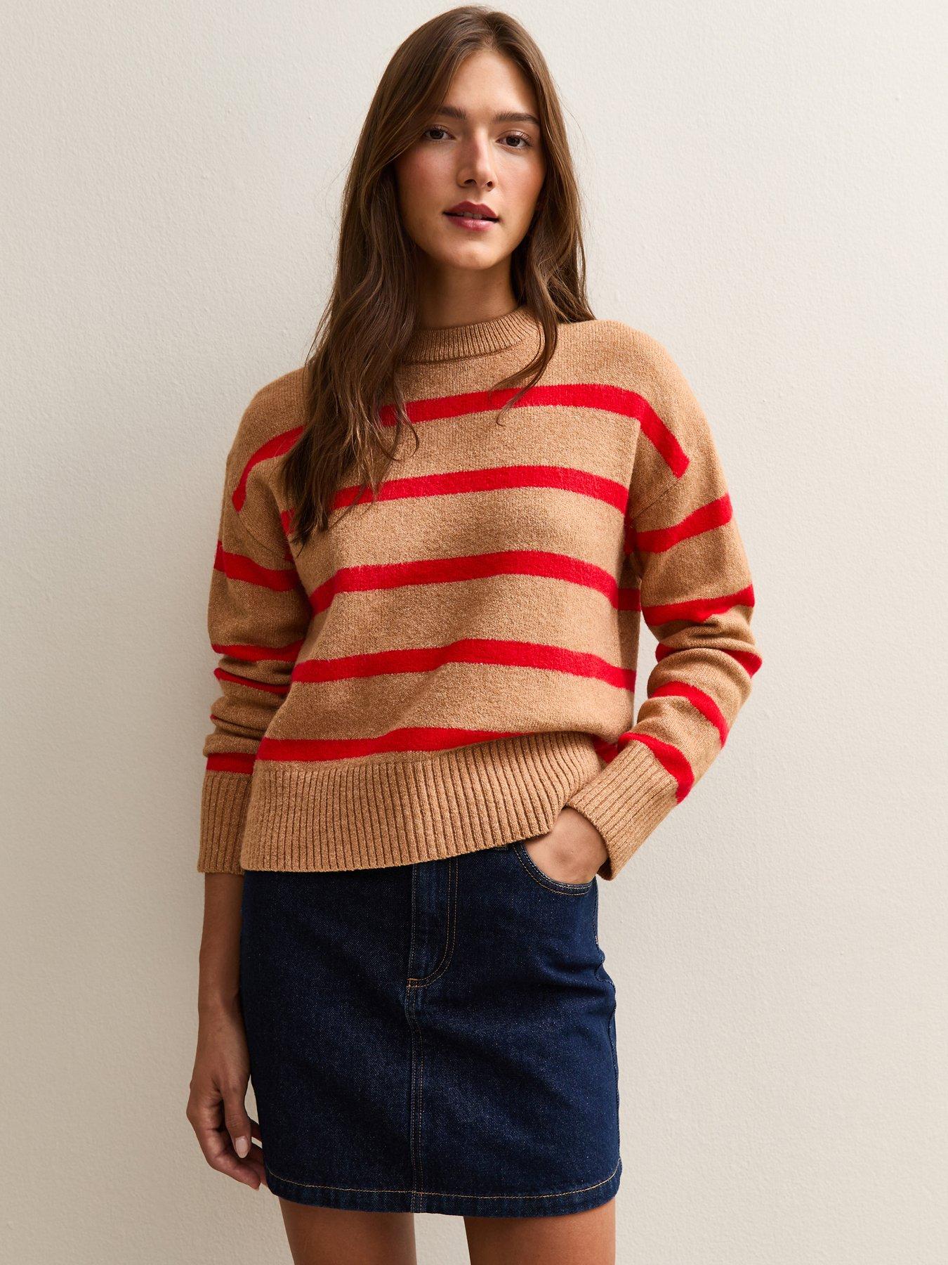 New Look Yellow And Red Striped Crew Neck Jumper