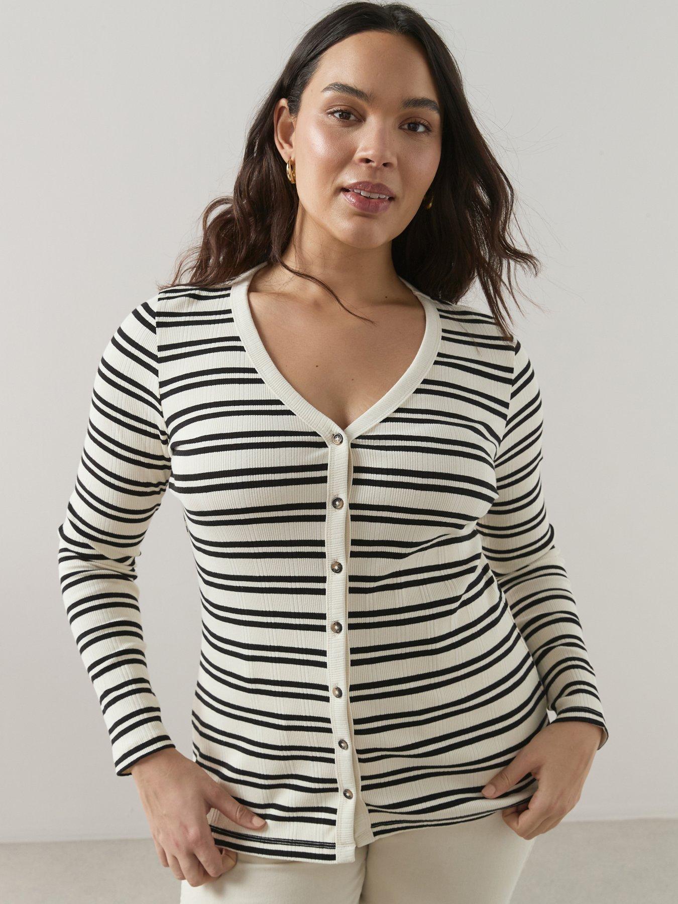 Image 1 of 6 of The Very Collection Curve Stripe Rib Button Through Top - Multi