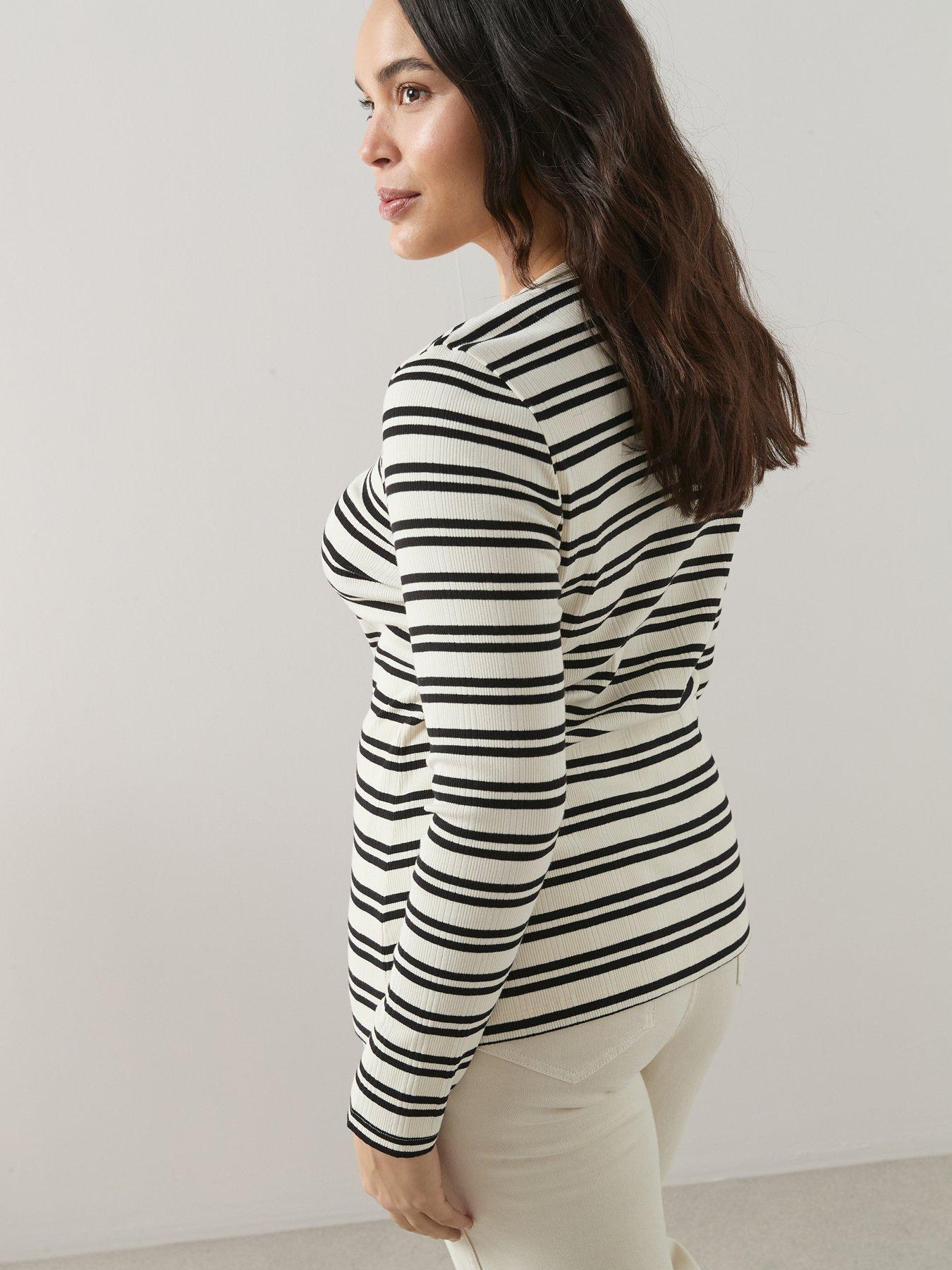 Image 2 of 6 of The Very Collection Curve Stripe Rib Button Through Top - Multi