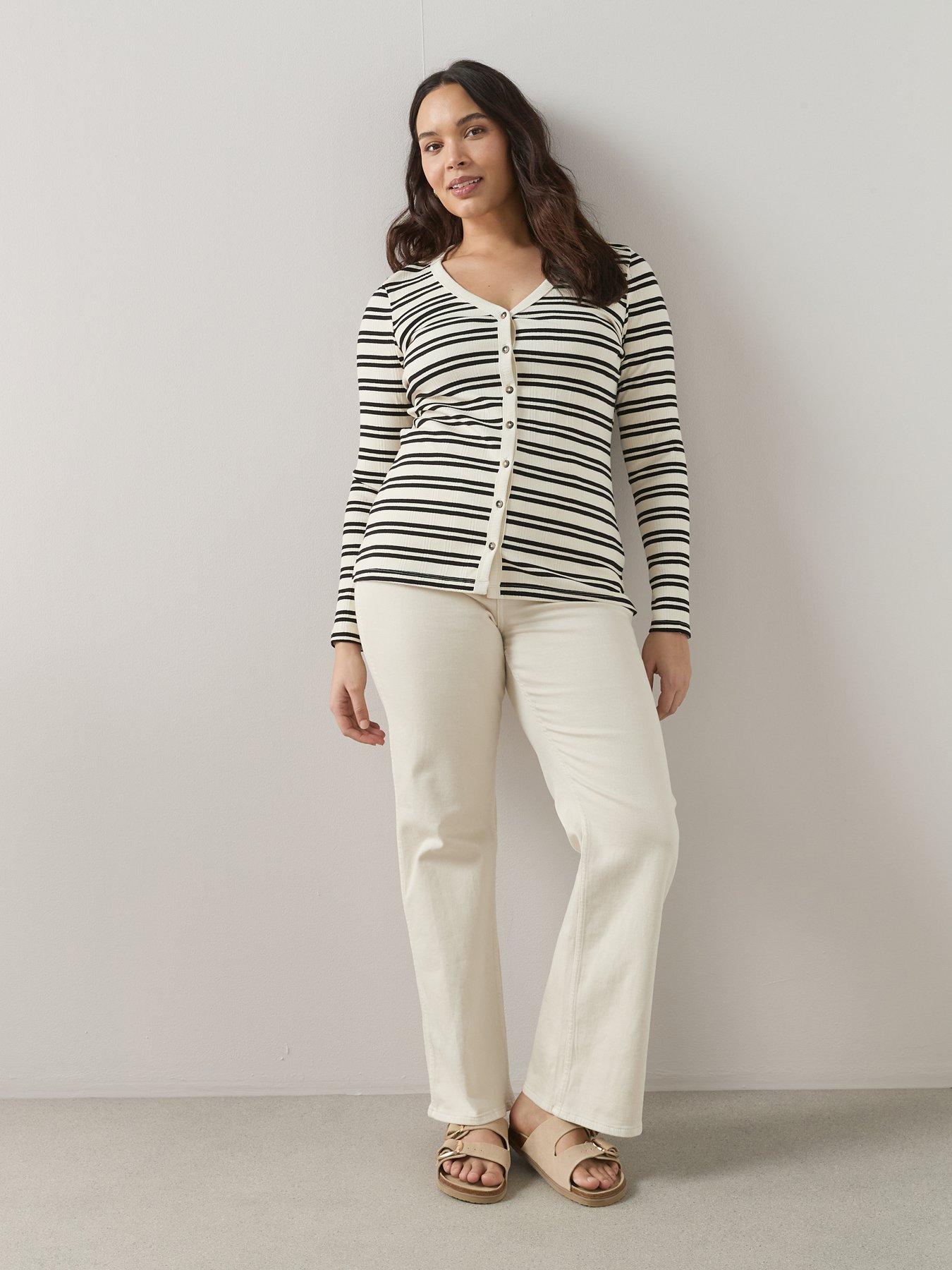 Image 3 of 6 of The Very Collection Curve Stripe Rib Button Through Top - Multi