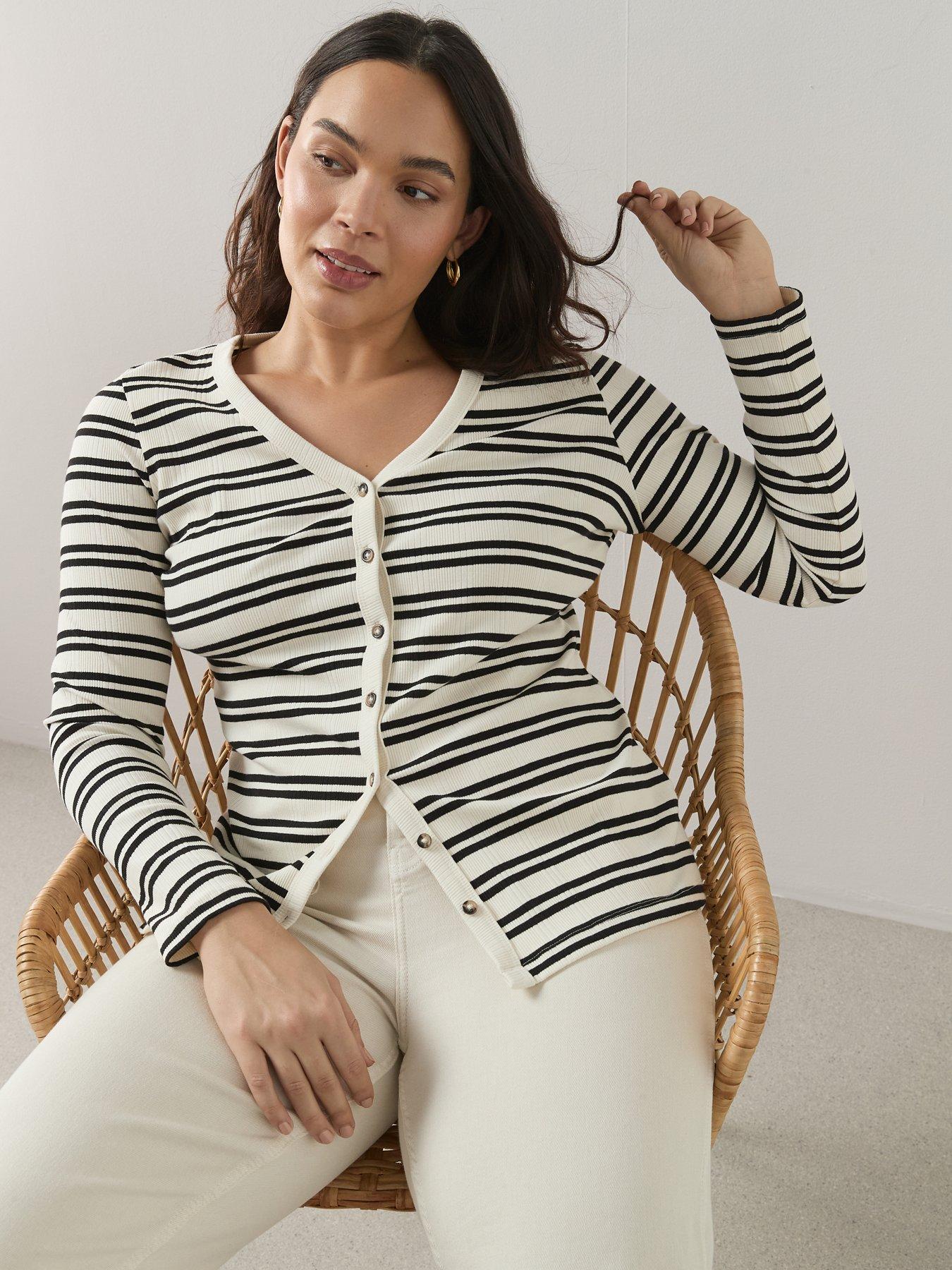 Image 4 of 6 of The Very Collection Curve Stripe Rib Button Through Top - Multi