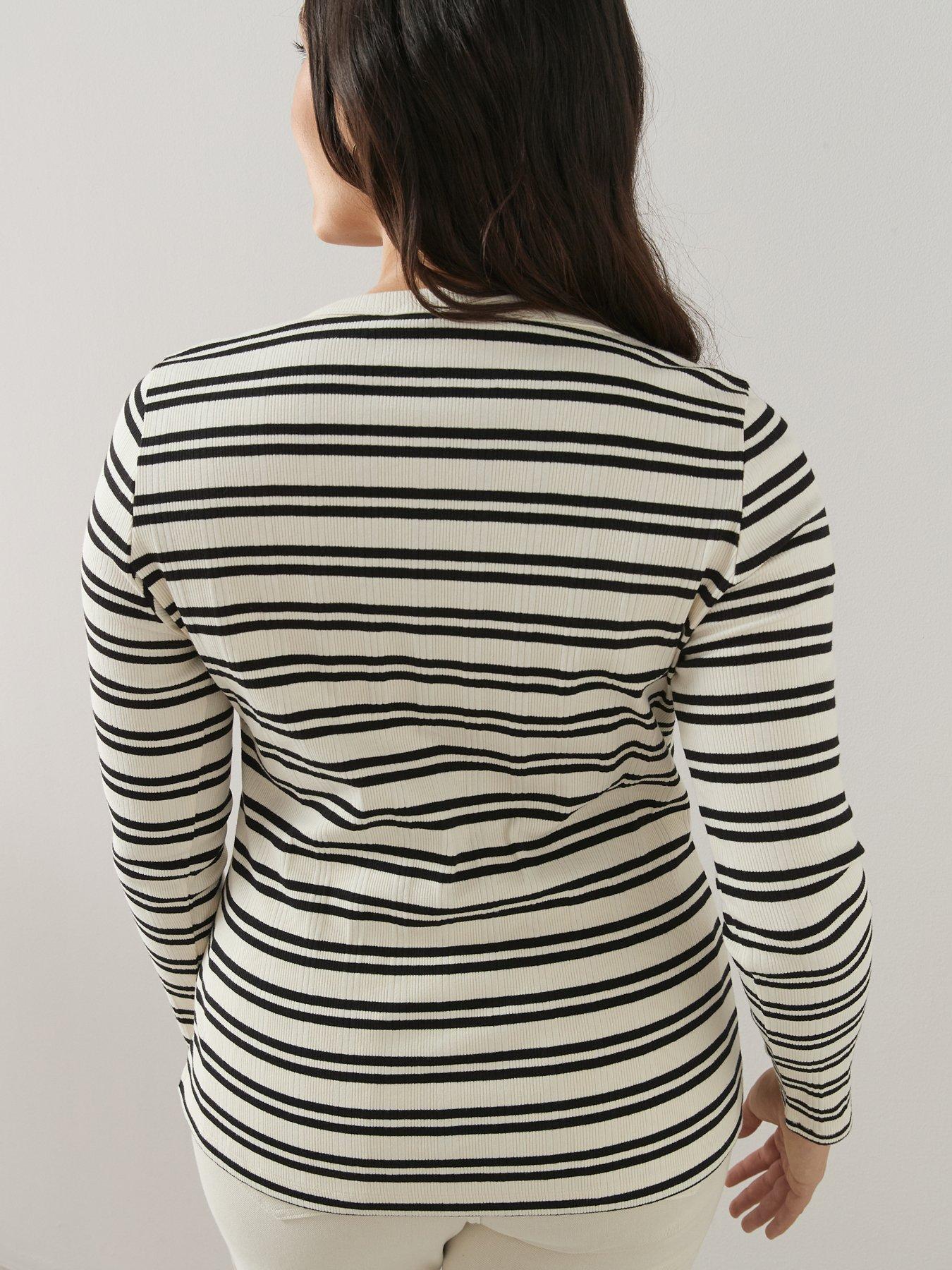 Image 5 of 6 of The Very Collection Curve Stripe Rib Button Through Top - Multi