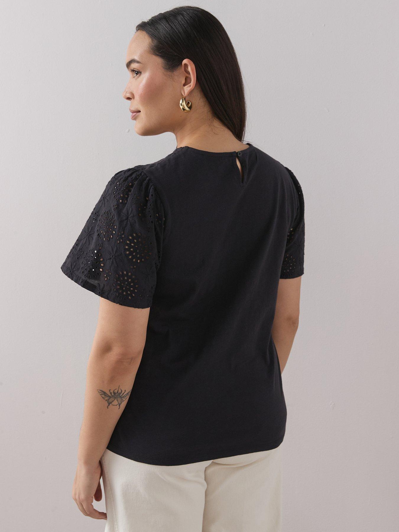Image 2 of 6 of The Very Collection Curve Broderie Front Top - Black