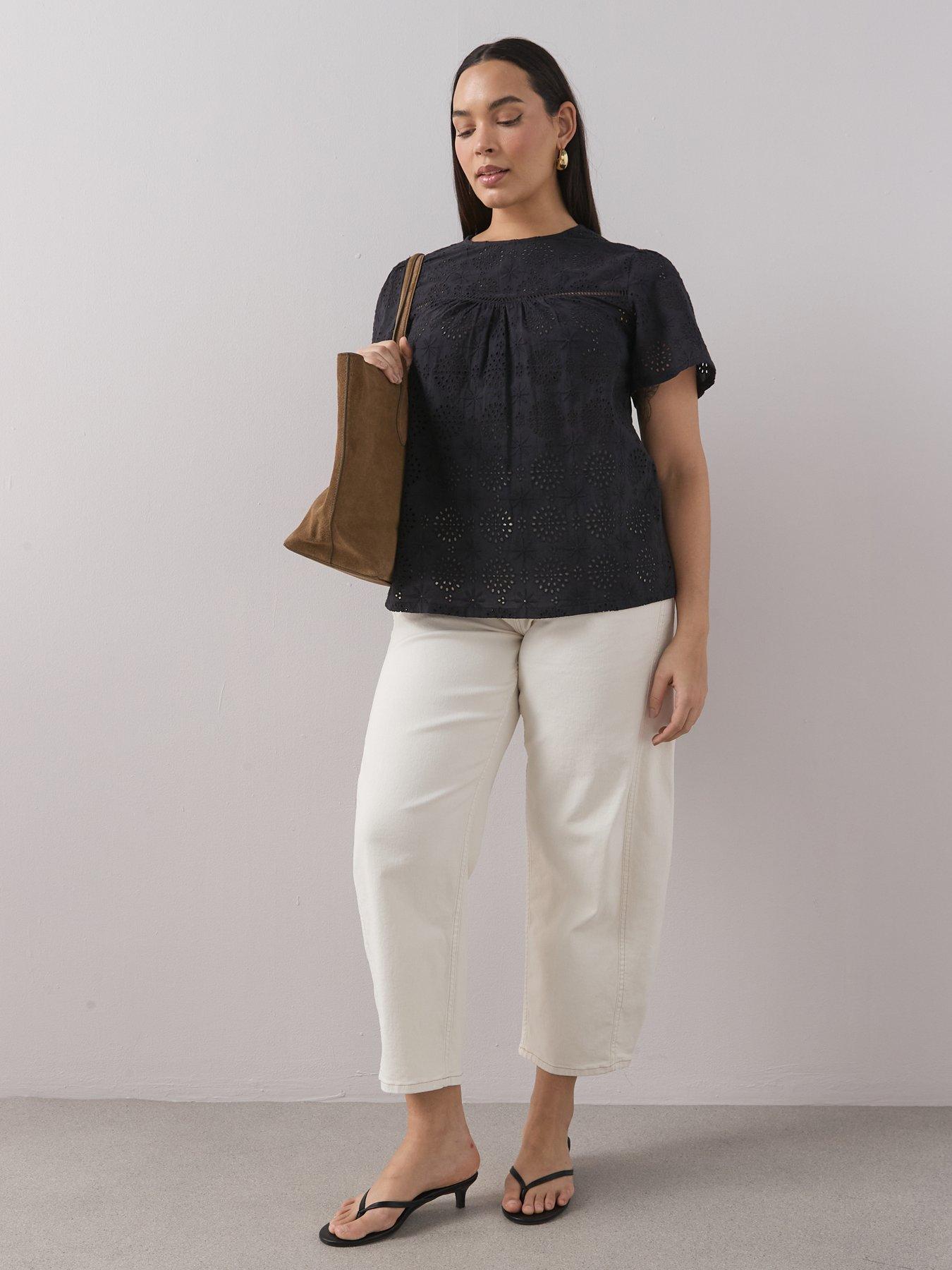 Image 3 of 6 of The Very Collection Curve Broderie Front Top - Black