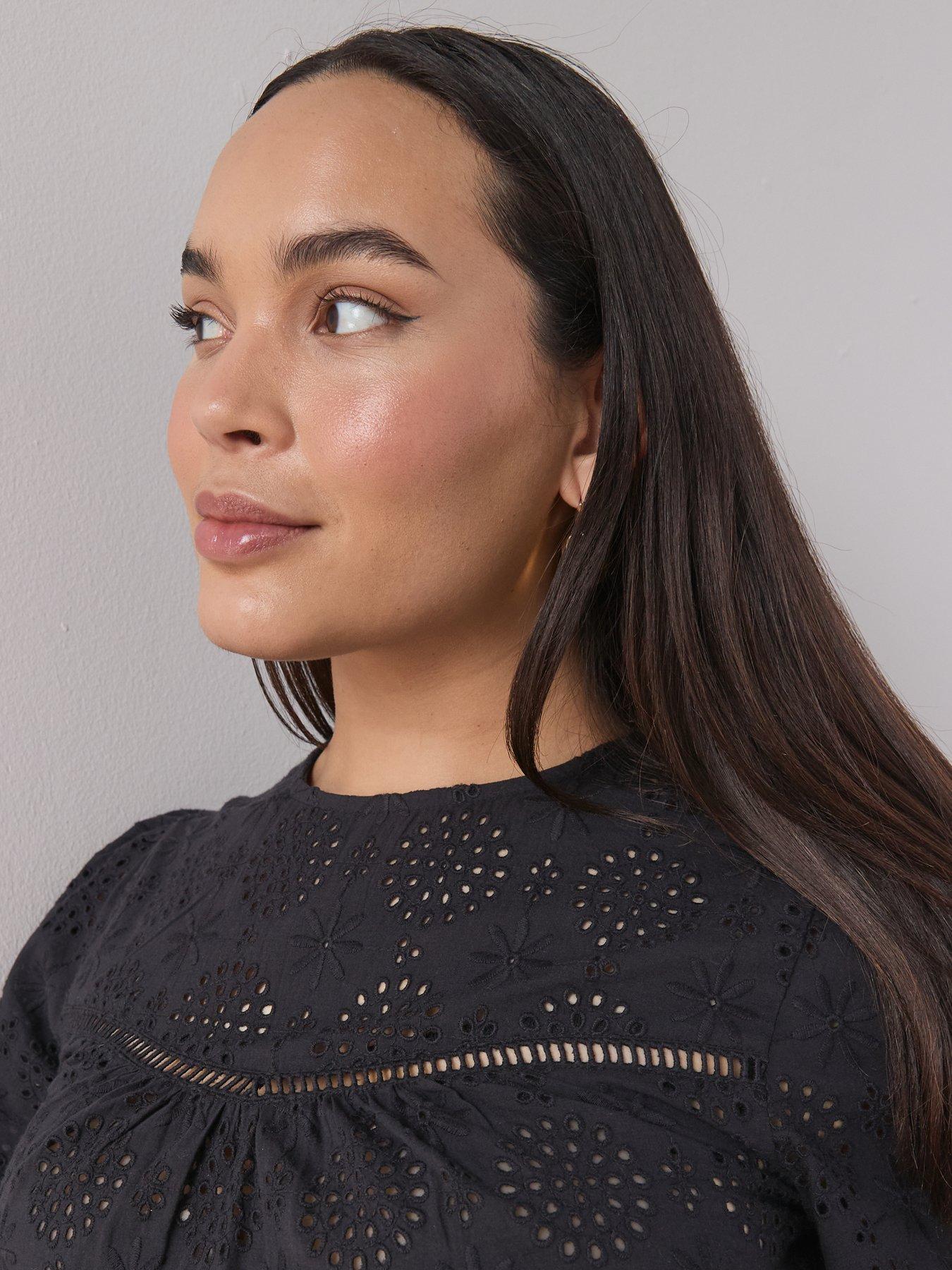 Image 4 of 6 of The Very Collection Curve Broderie Front Top - Black