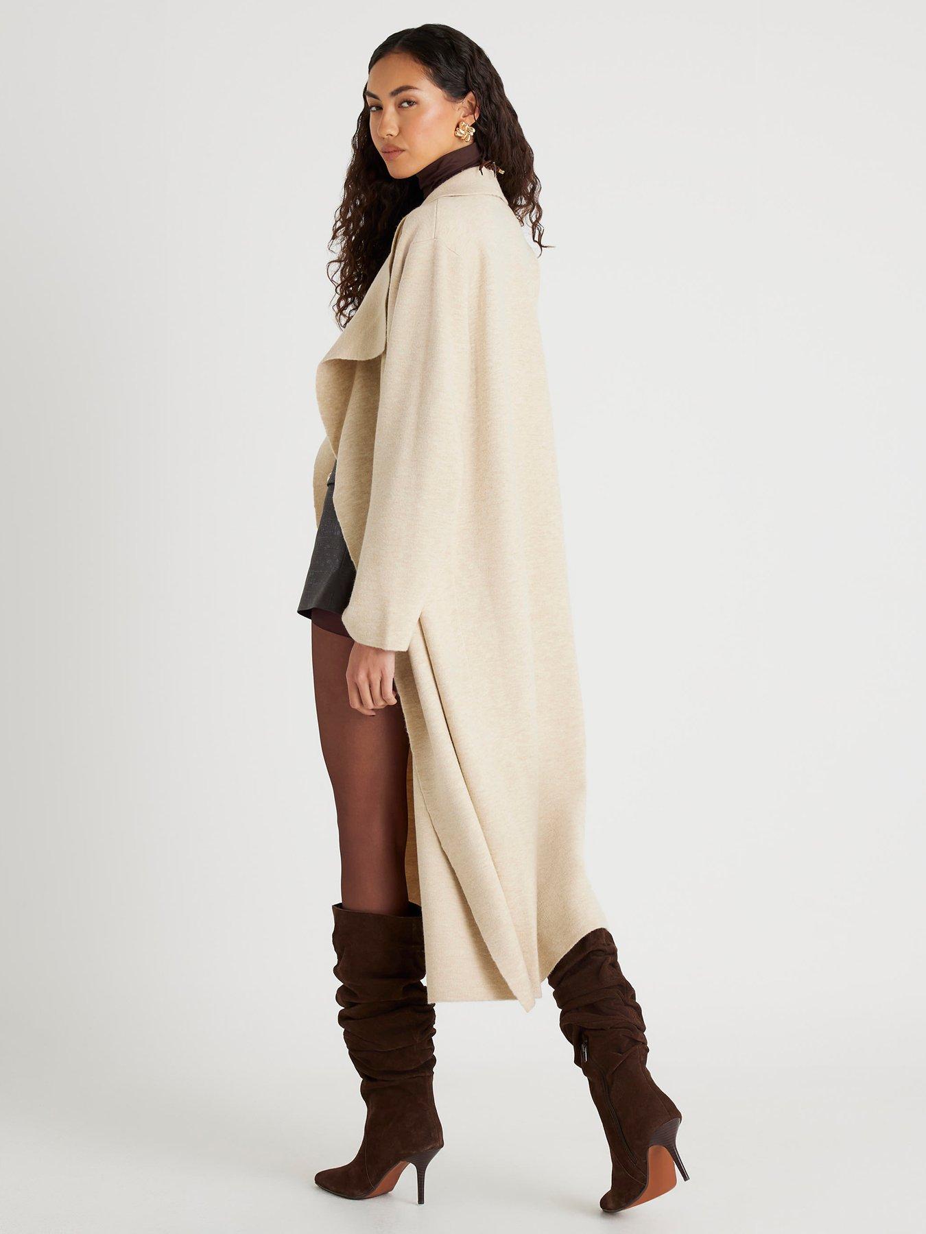 Image 2 of 4 of River Island Beige Knitted Waterfall Cardigan
