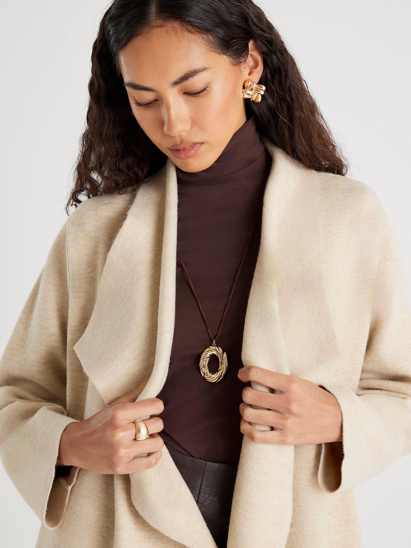 Image 4 of 4 of River Island Beige Knitted Waterfall Cardigan
