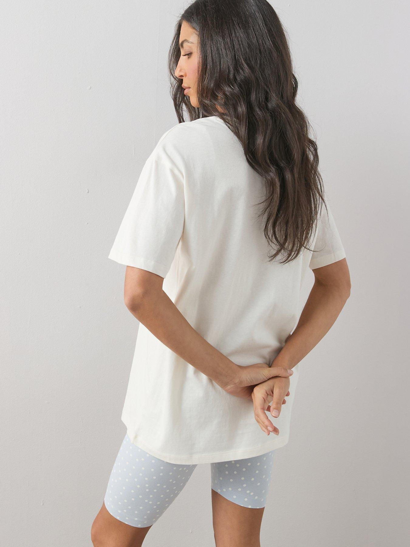 Image 2 of 6 of The Very Collection Longline Sunday Morning Club Tshirt With Cycling Short Pyjama Set