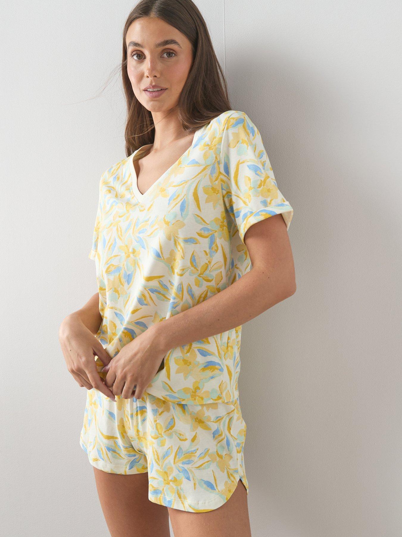 The Very Collection Floral V Neck Tshirt And Short Pyjama Set