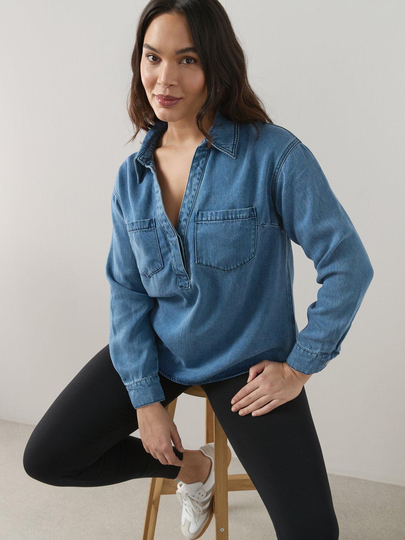Image 1 of 6 of The Very Collection Curve Collared Denim Shirt