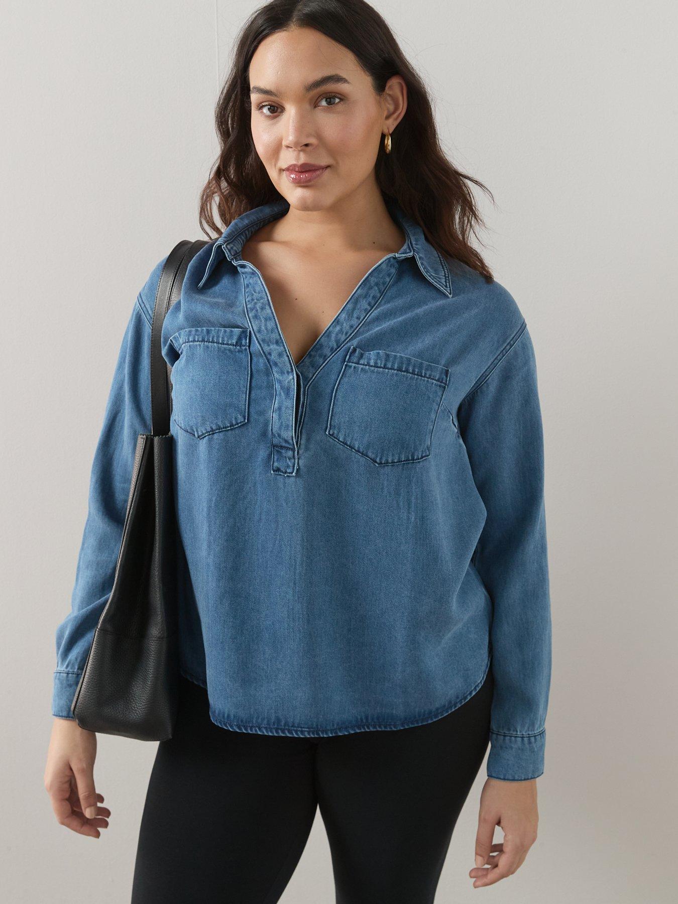 Image 5 of 6 of The Very Collection Curve Collared Denim Shirt