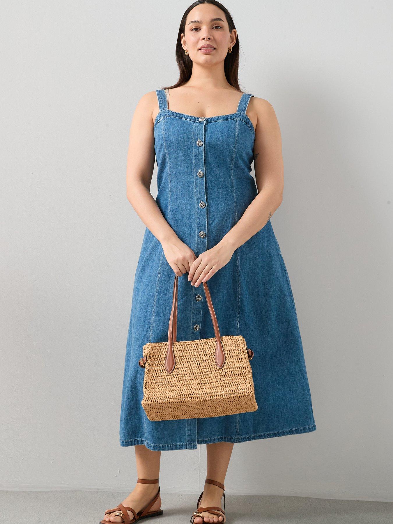 Image 1 of 6 of The Very Collection Curve Denim Sleeveless Midi Dress