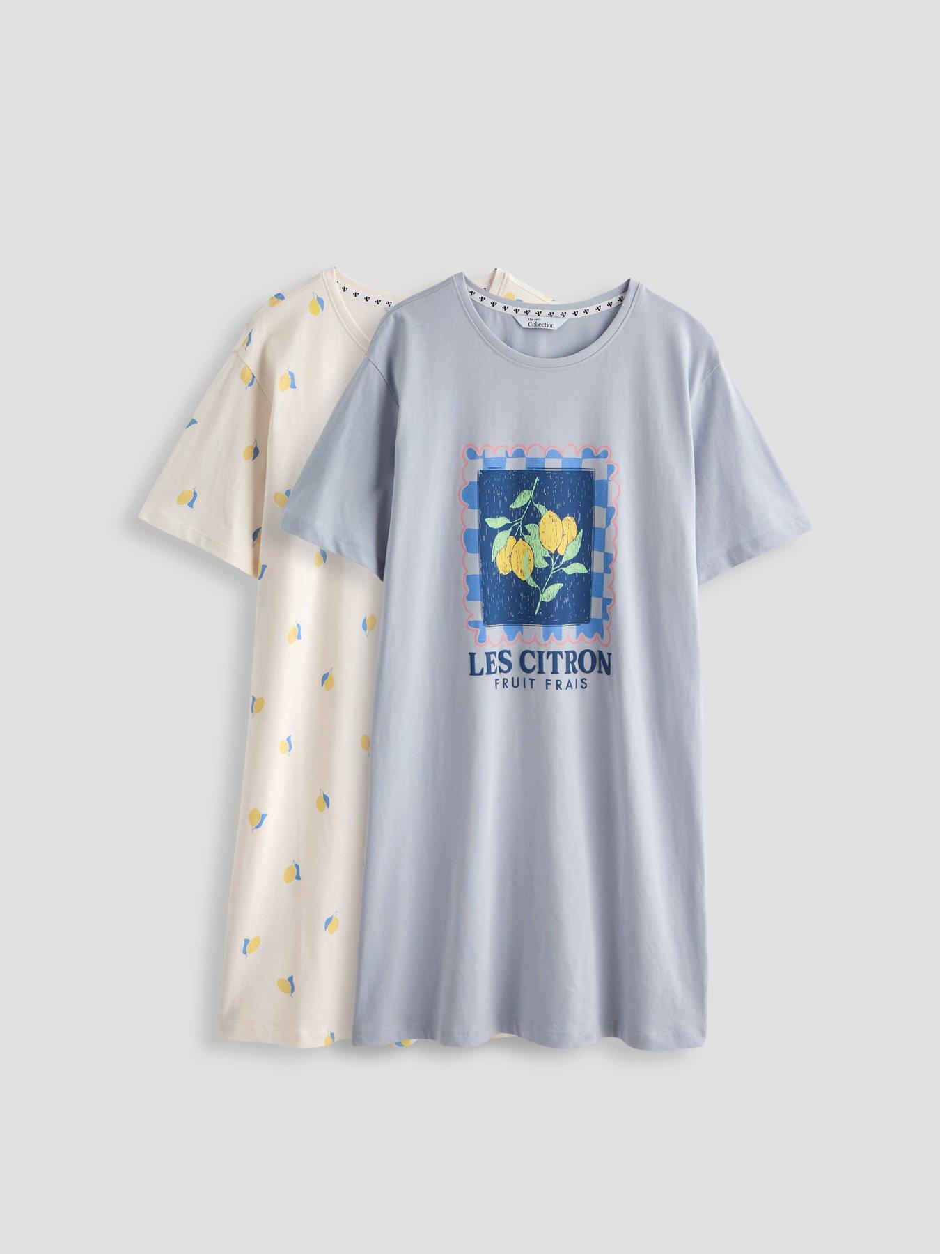 Image 1 of 7 of The Very Collection 2 Pack Lemon Print Nightdress - Multi